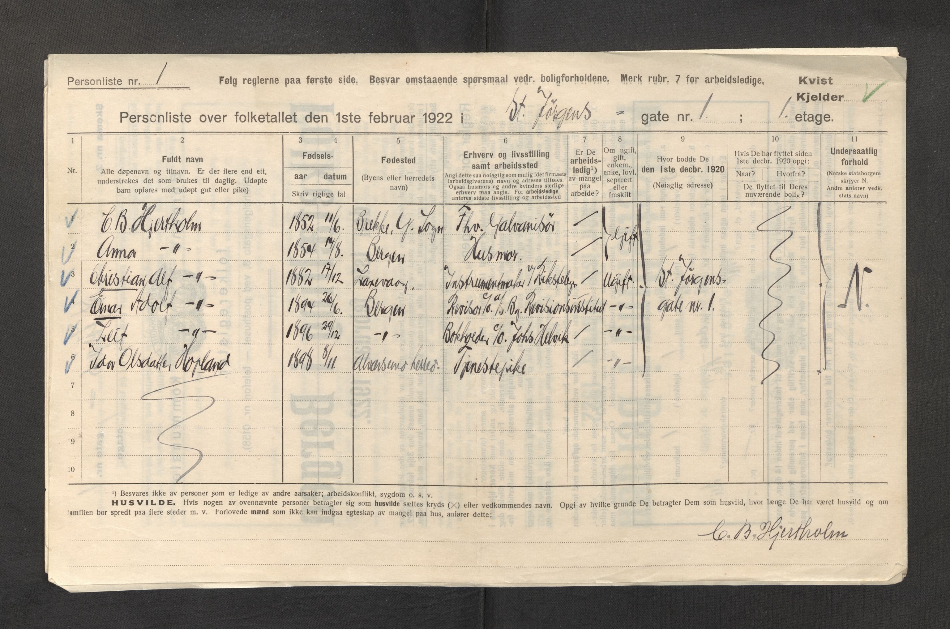 SAB, Municipal Census 1922 for Bergen, 1922, p. 35917