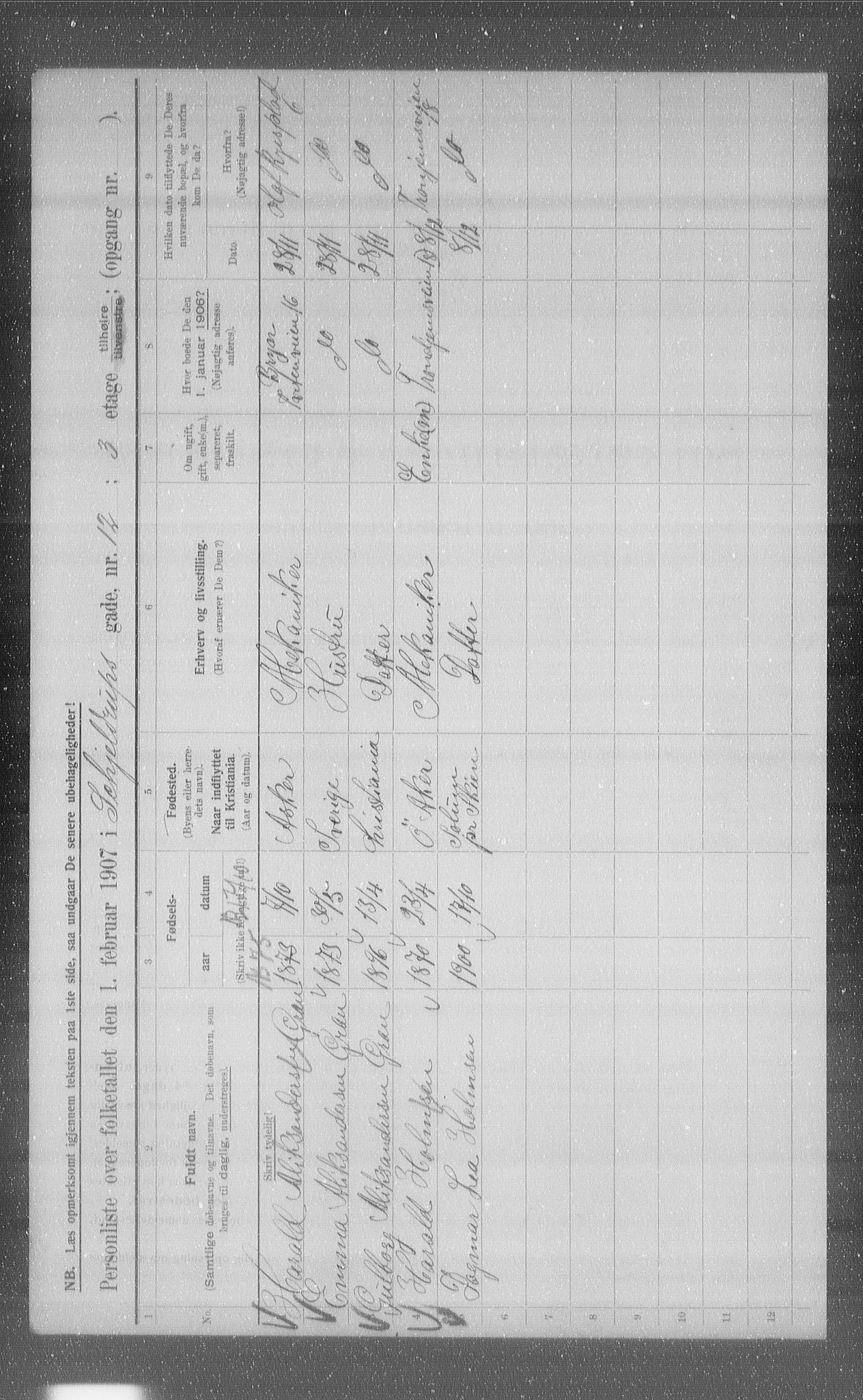 OBA, Municipal Census 1907 for Kristiania, 1907, p. 48917