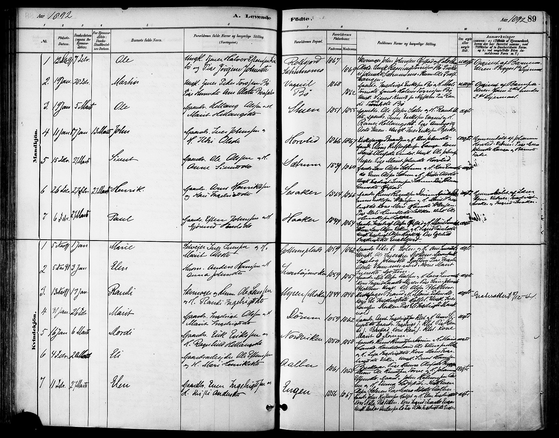 Ministerialprotokoller, klokkerbøker og fødselsregistre - Sør-Trøndelag, SAT/A-1456/678/L0901: Parish register (official) no. 678A10, 1881-1894, p. 89