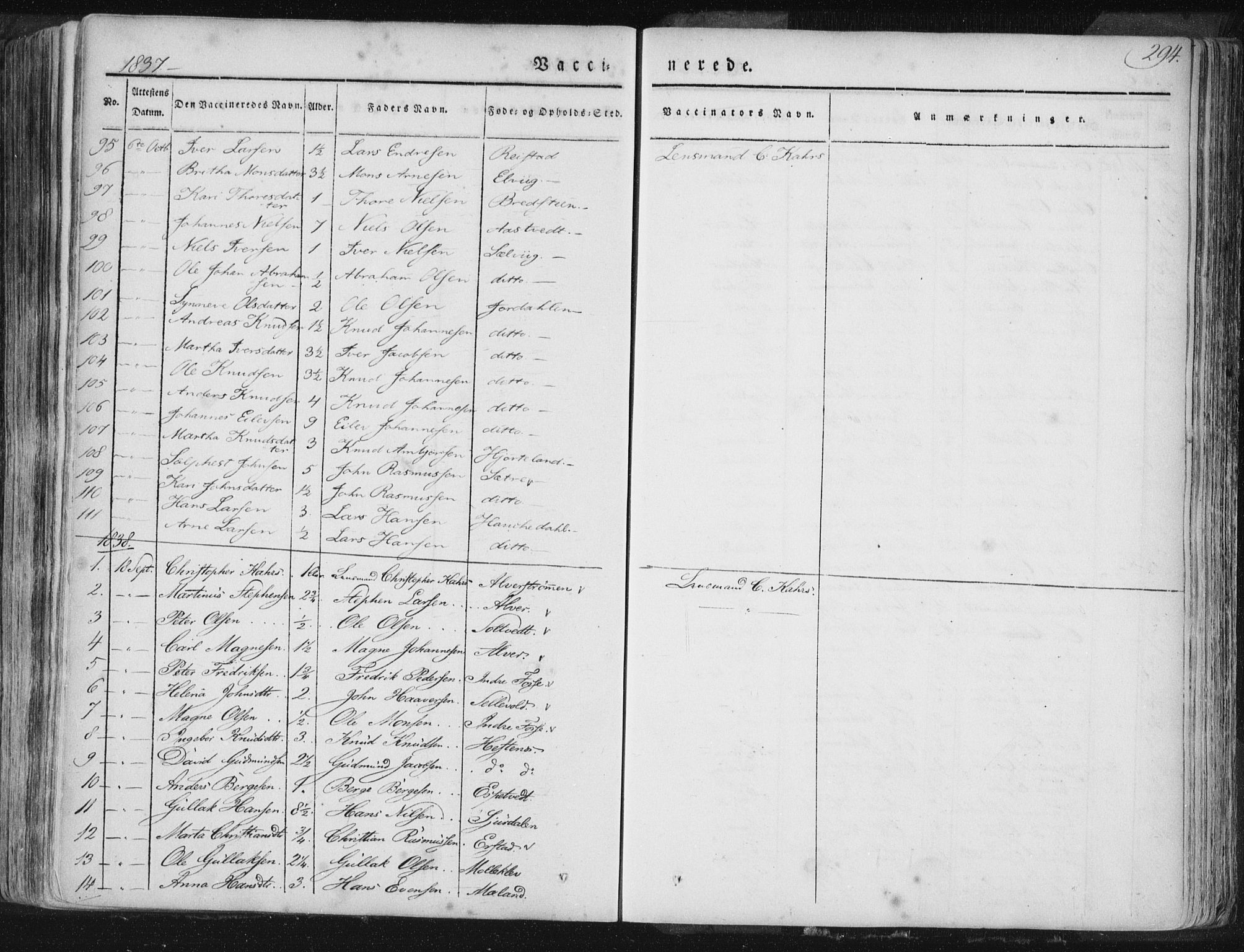 Hamre sokneprestembete, SAB/A-75501/H/Ha/Haa/Haaa/L0012: Parish register (official) no. A 12, 1834-1845, p. 294