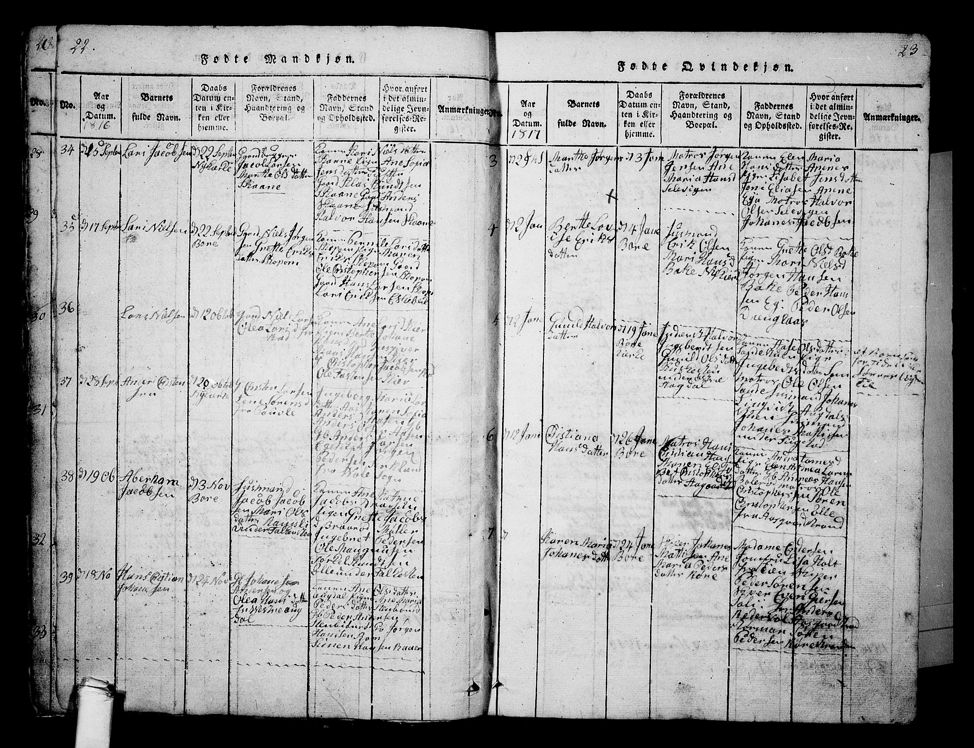 Borre kirkebøker, AV/SAKO-A-338/G/Ga/L0001: Parish register (copy) no. I 1, 1815-1851, p. 22-23