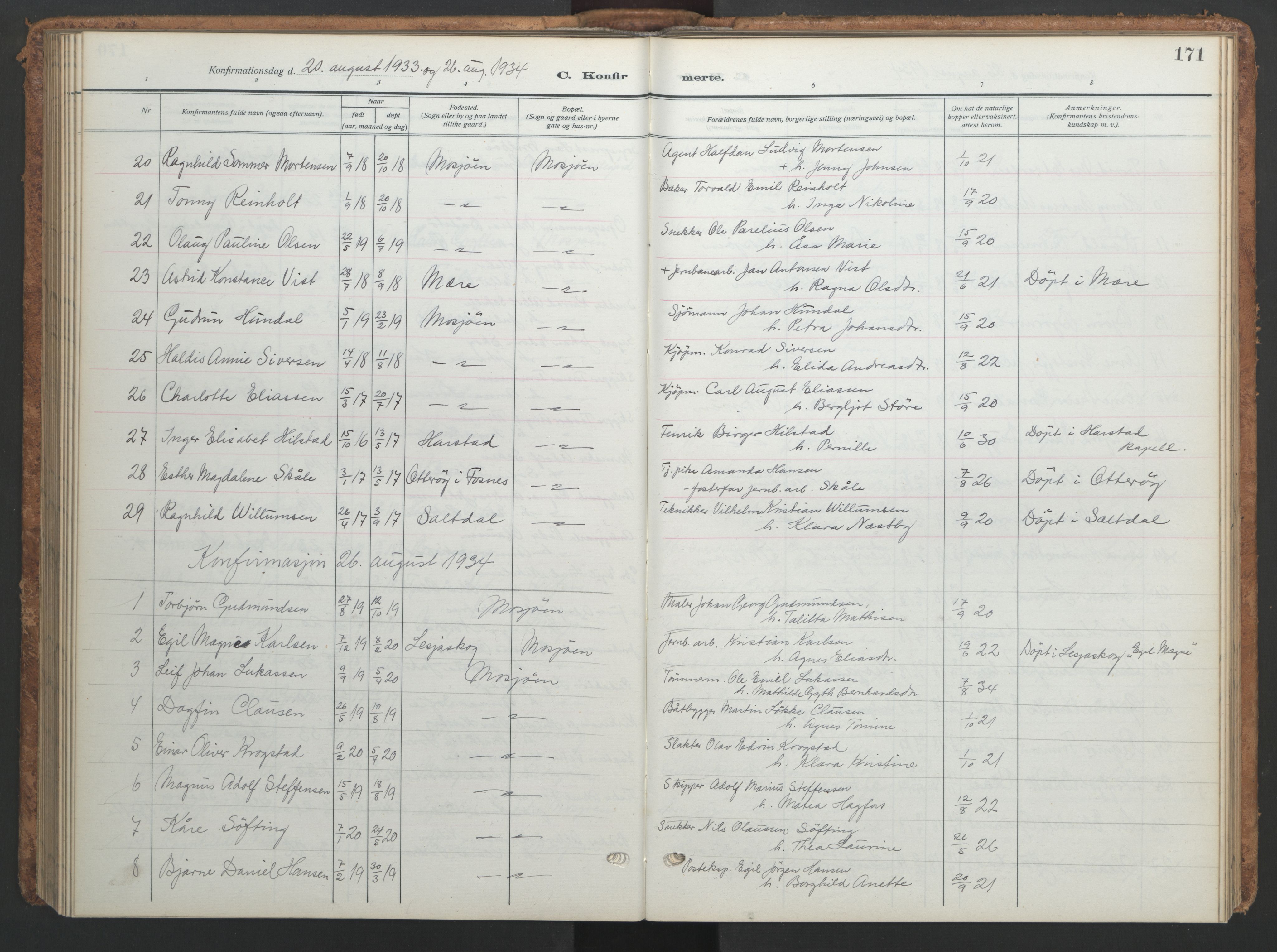 Ministerialprotokoller, klokkerbøker og fødselsregistre - Nordland, AV/SAT-A-1459/820/L0303: Parish register (copy) no. 820C05, 1917-1952, p. 171