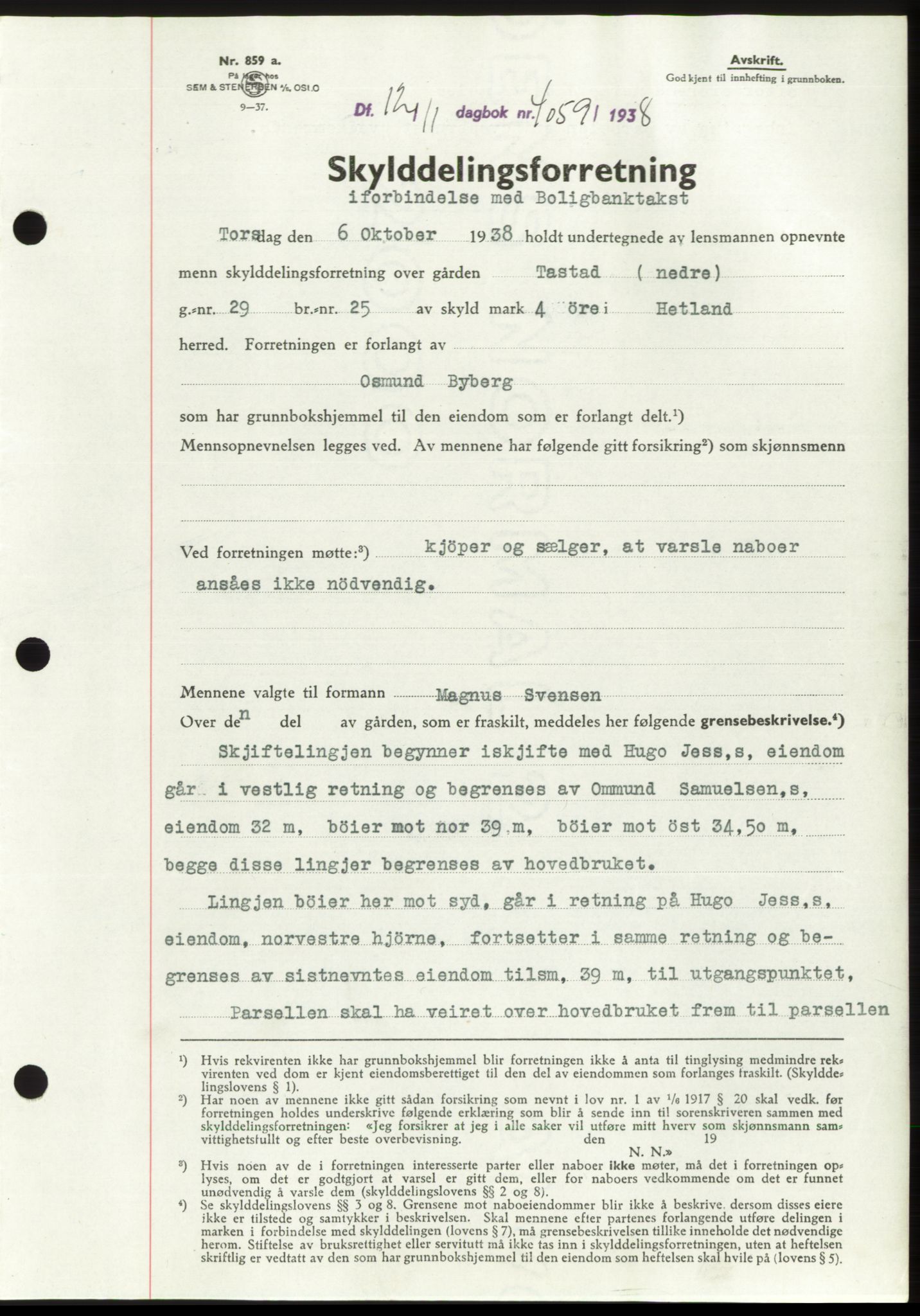 Jæren sorenskriveri, SAST/A-100310/03/G/Gba/L0072: Mortgage book, 1938-1938, Diary no: : 4059/1938