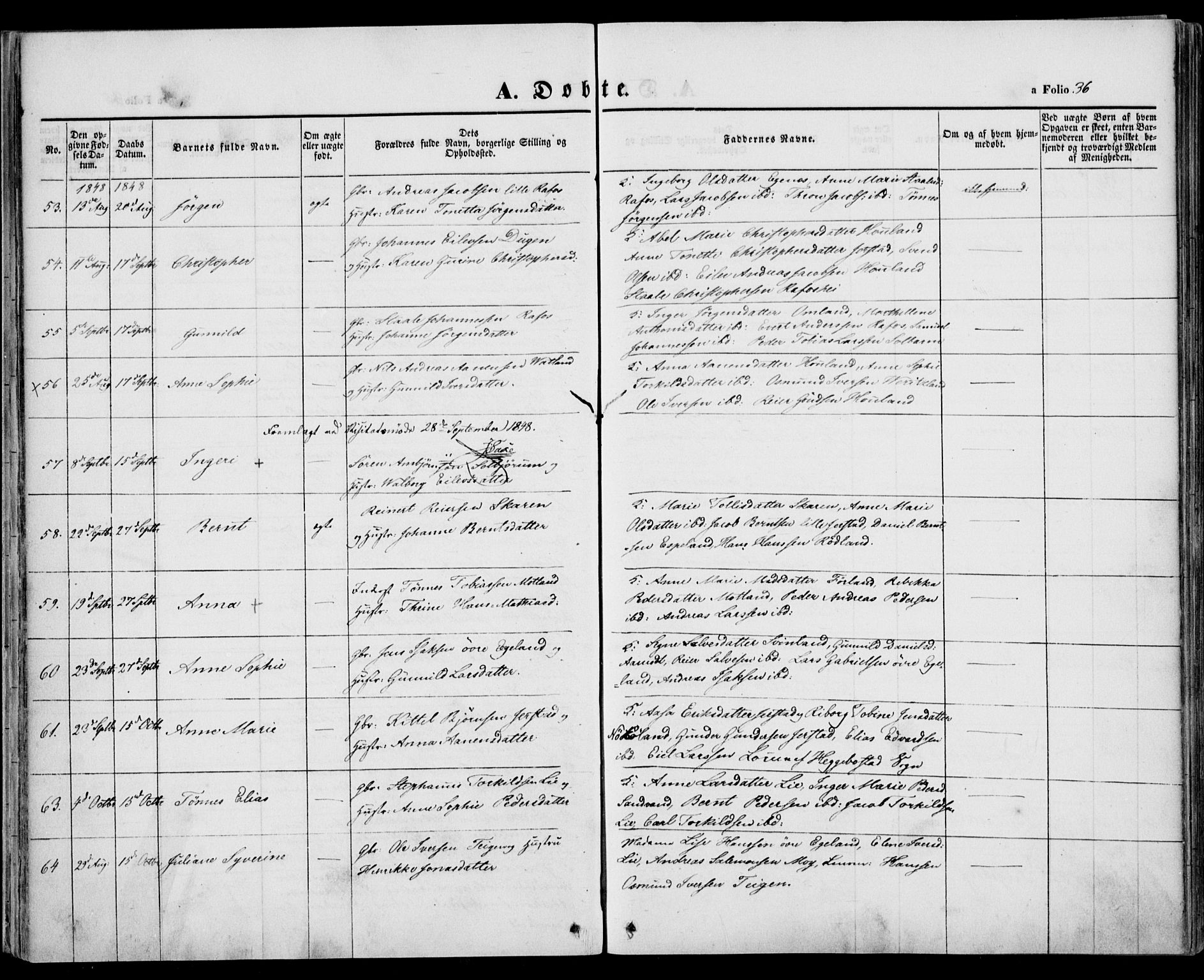 Kvinesdal sokneprestkontor, AV/SAK-1111-0026/F/Fa/Fab/L0005: Parish register (official) no. A 5, 1844-1857, p. 36