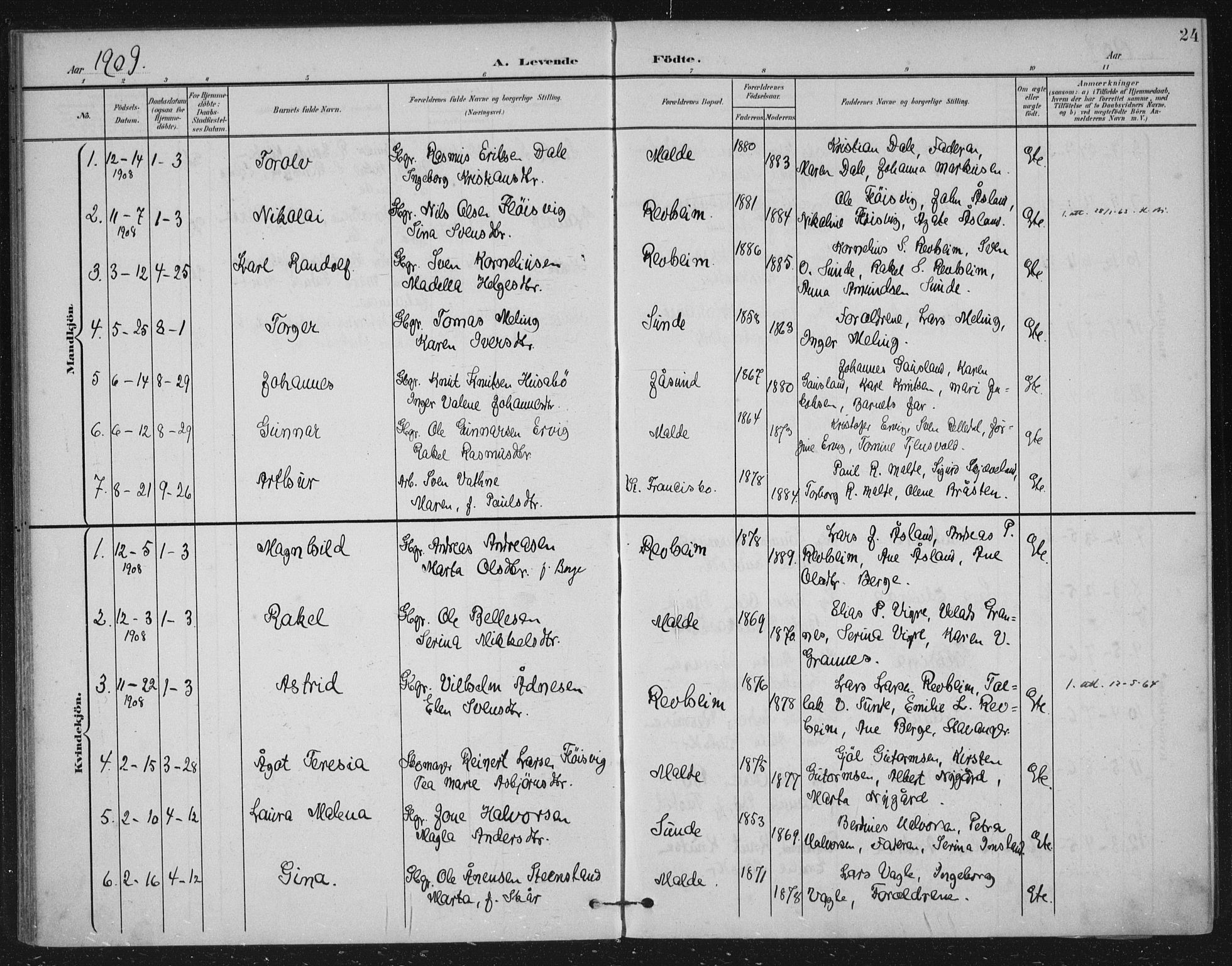 Håland sokneprestkontor, SAST/A-101802/002/B/L0001: Parish register (official) no. A 13, 1901-1923, p. 24