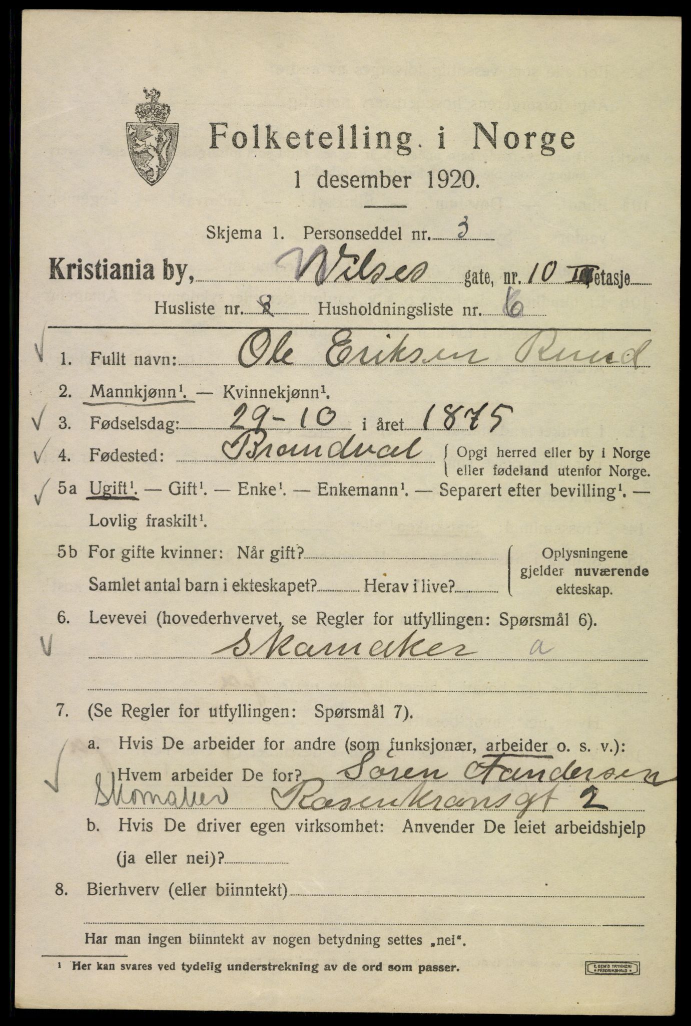 SAO, 1920 census for Kristiania, 1920, p. 653917