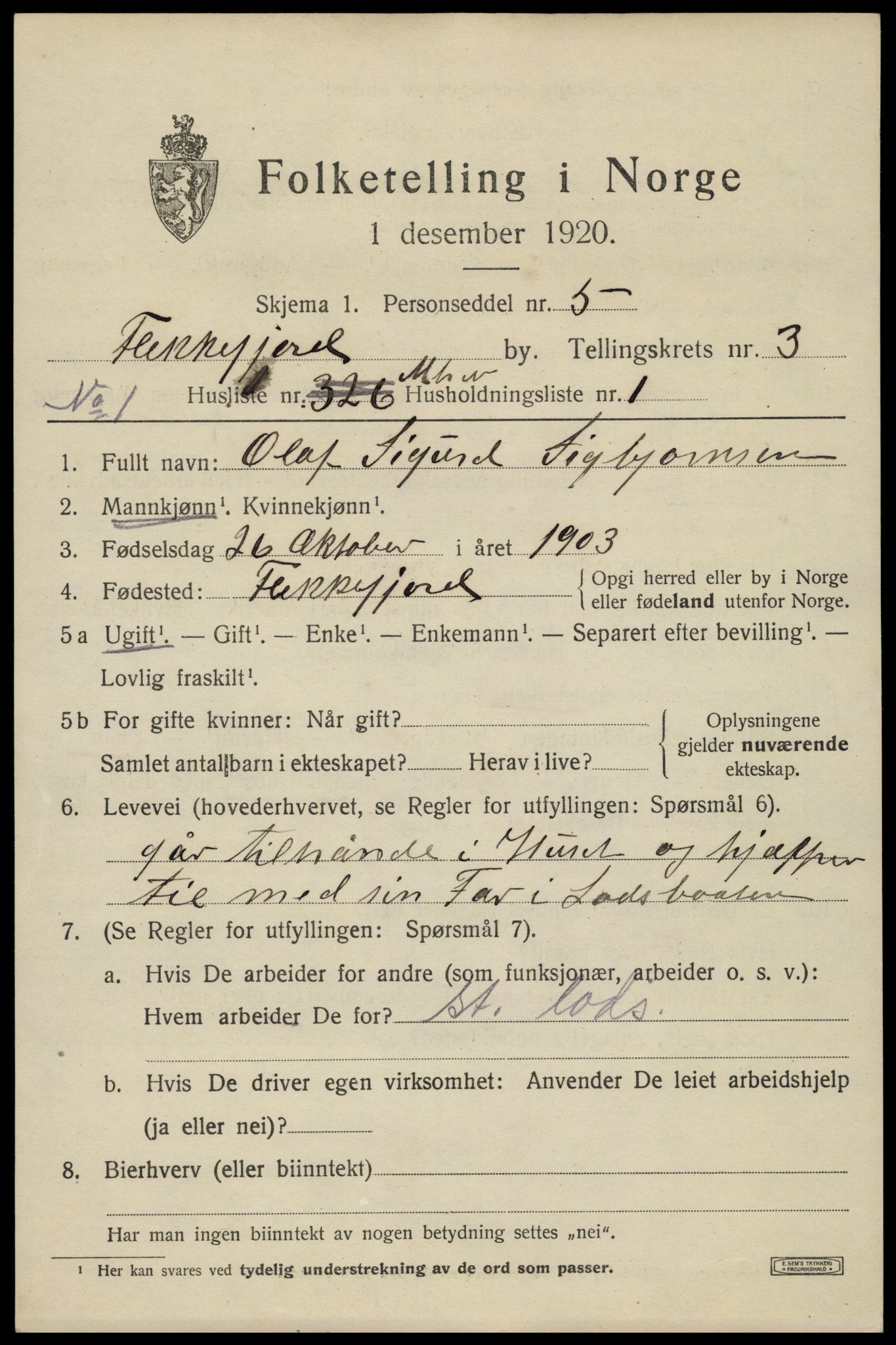 SAK, 1920 census for Flekkefjord, 1920, p. 3414