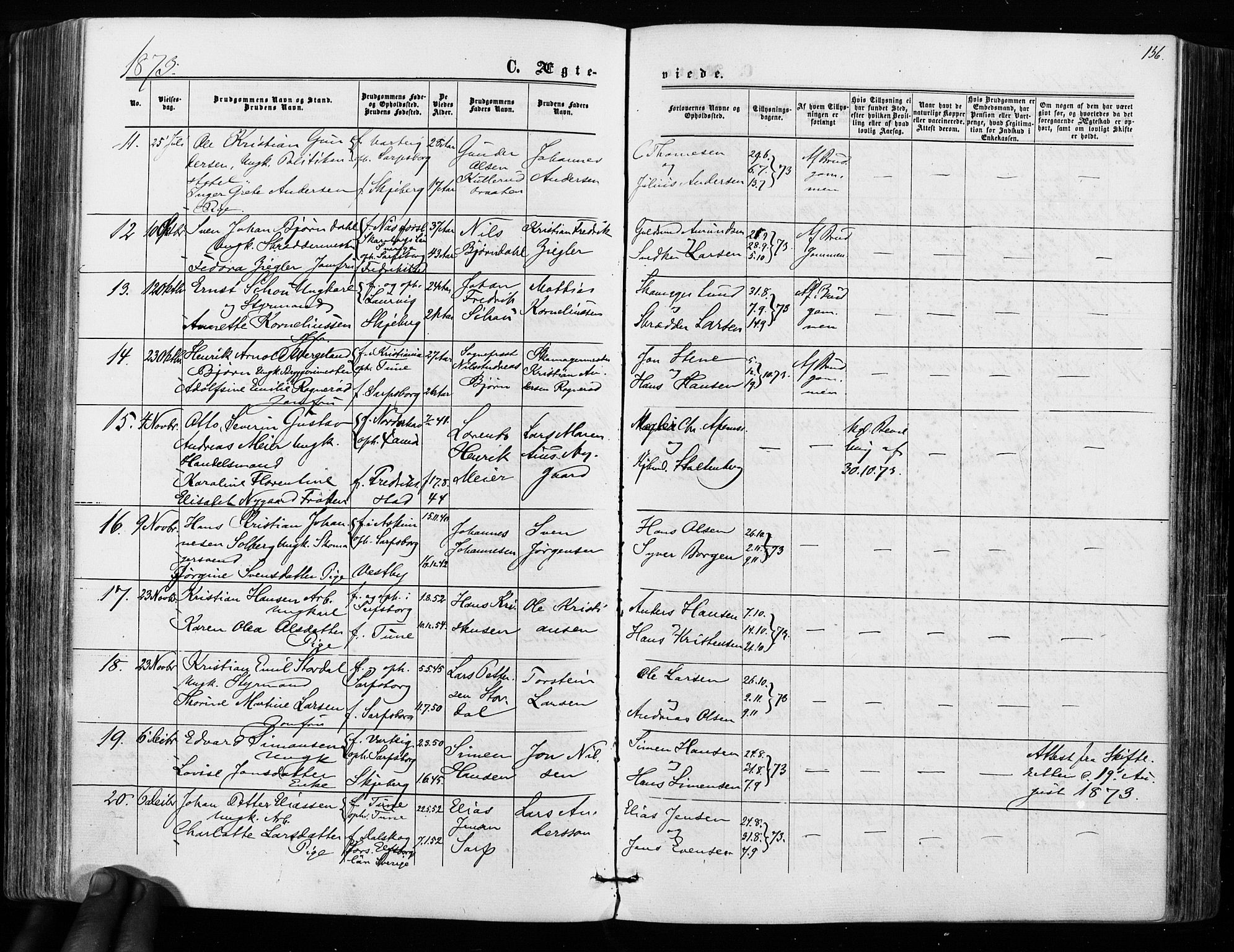 Sarpsborg prestekontor Kirkebøker, AV/SAO-A-2006/F/Fa/L0002: Parish register (official) no. 2, 1869-1877, p. 156