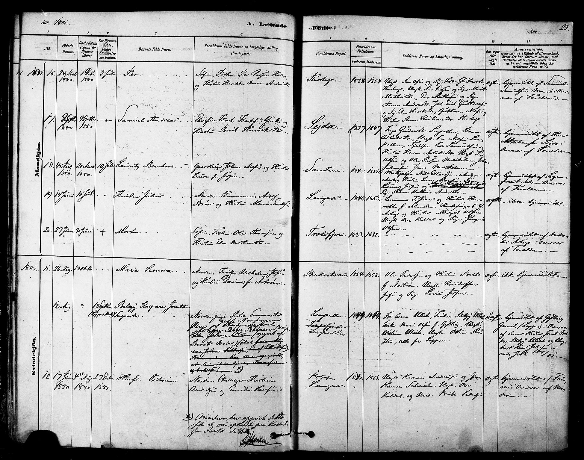 Tana sokneprestkontor, SATØ/S-1334/H/Ha/L0004kirke: Parish register (official) no. 4, 1878-1891, p. 23