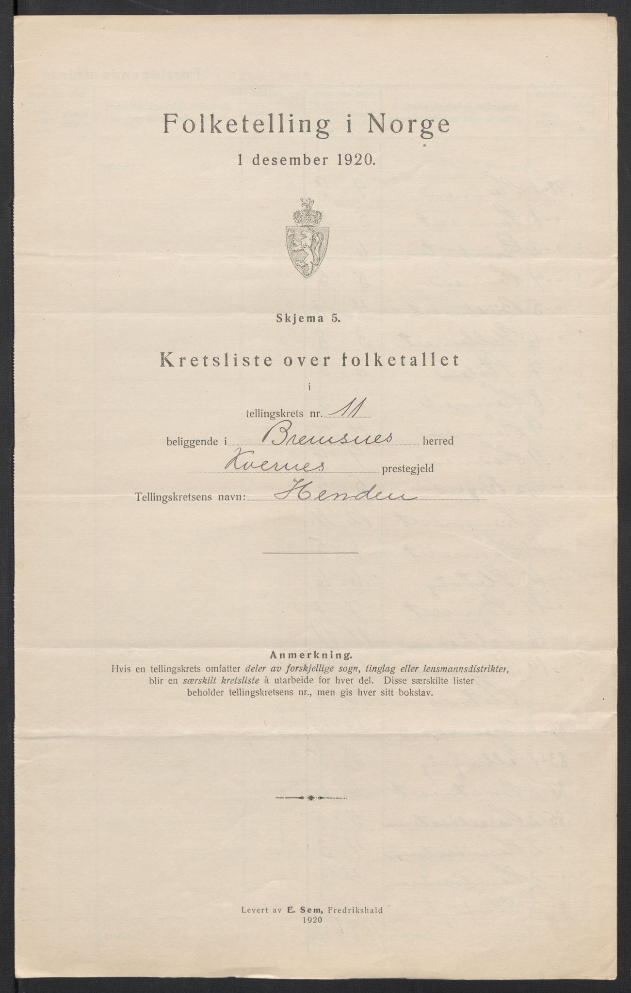 SAT, 1920 census for Bremsnes, 1920, p. 36