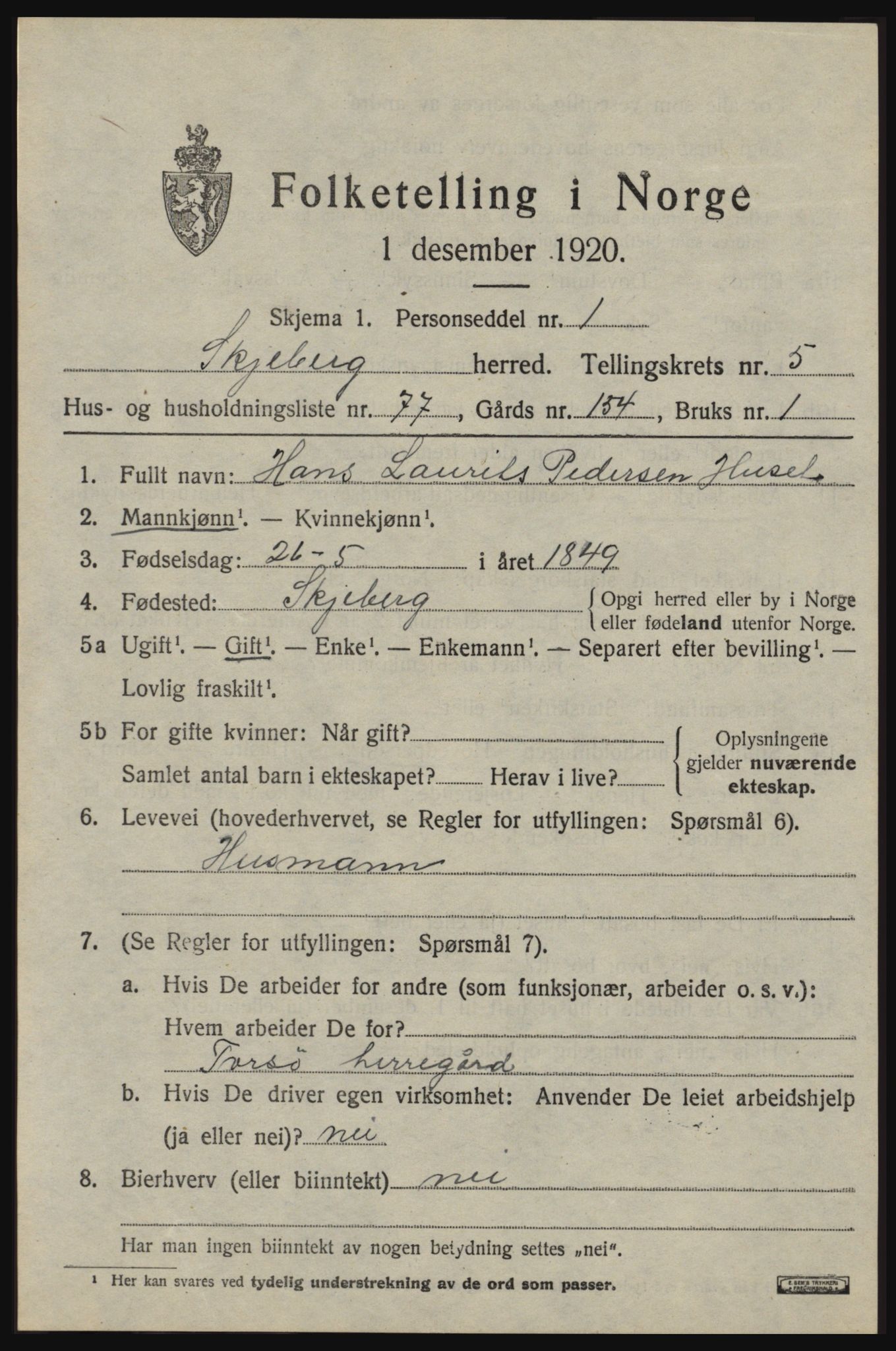 SAO, 1920 census for Skjeberg, 1920, p. 6589