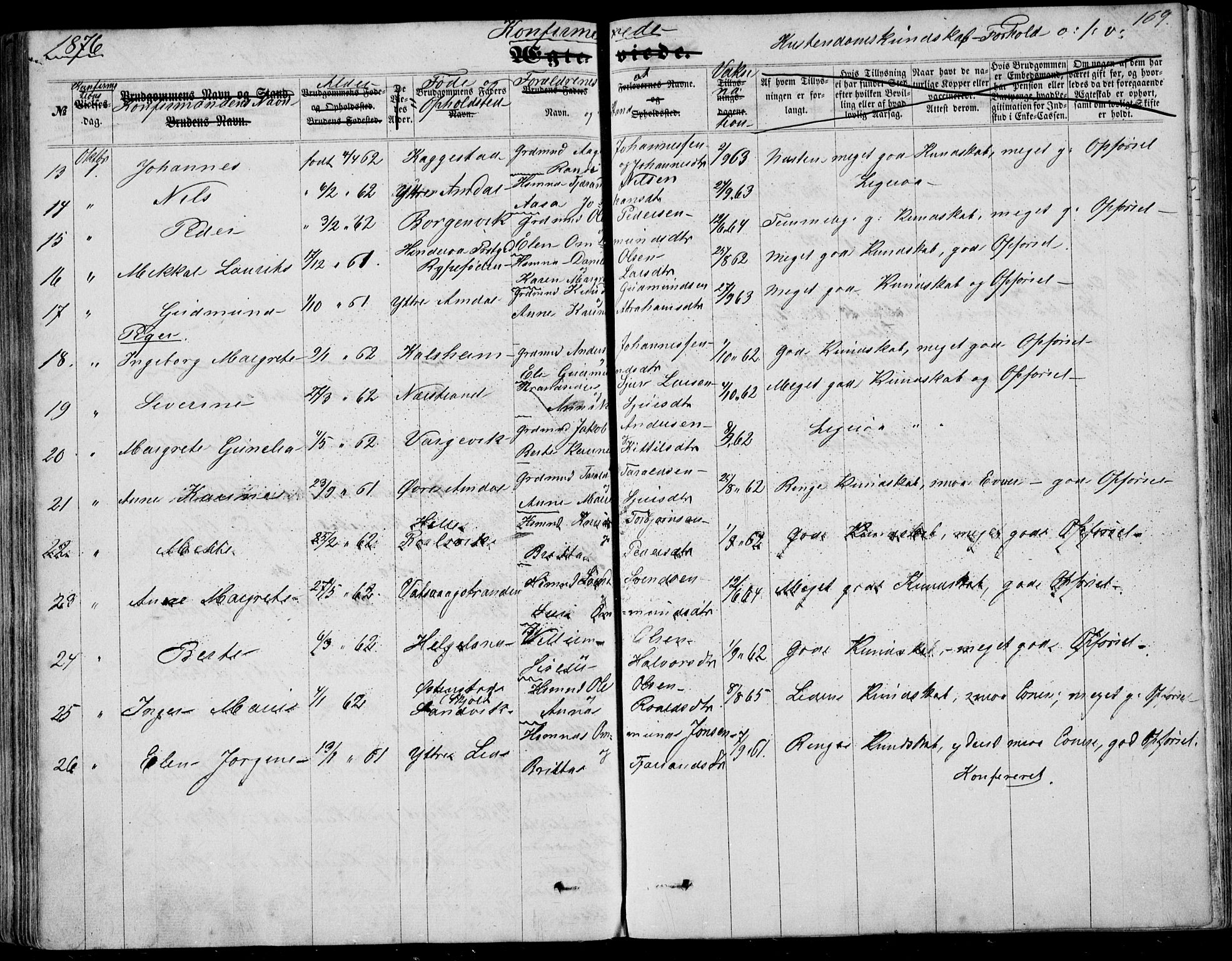 Nedstrand sokneprestkontor, AV/SAST-A-101841/01/IV: Parish register (official) no. A 9, 1861-1876, p. 169