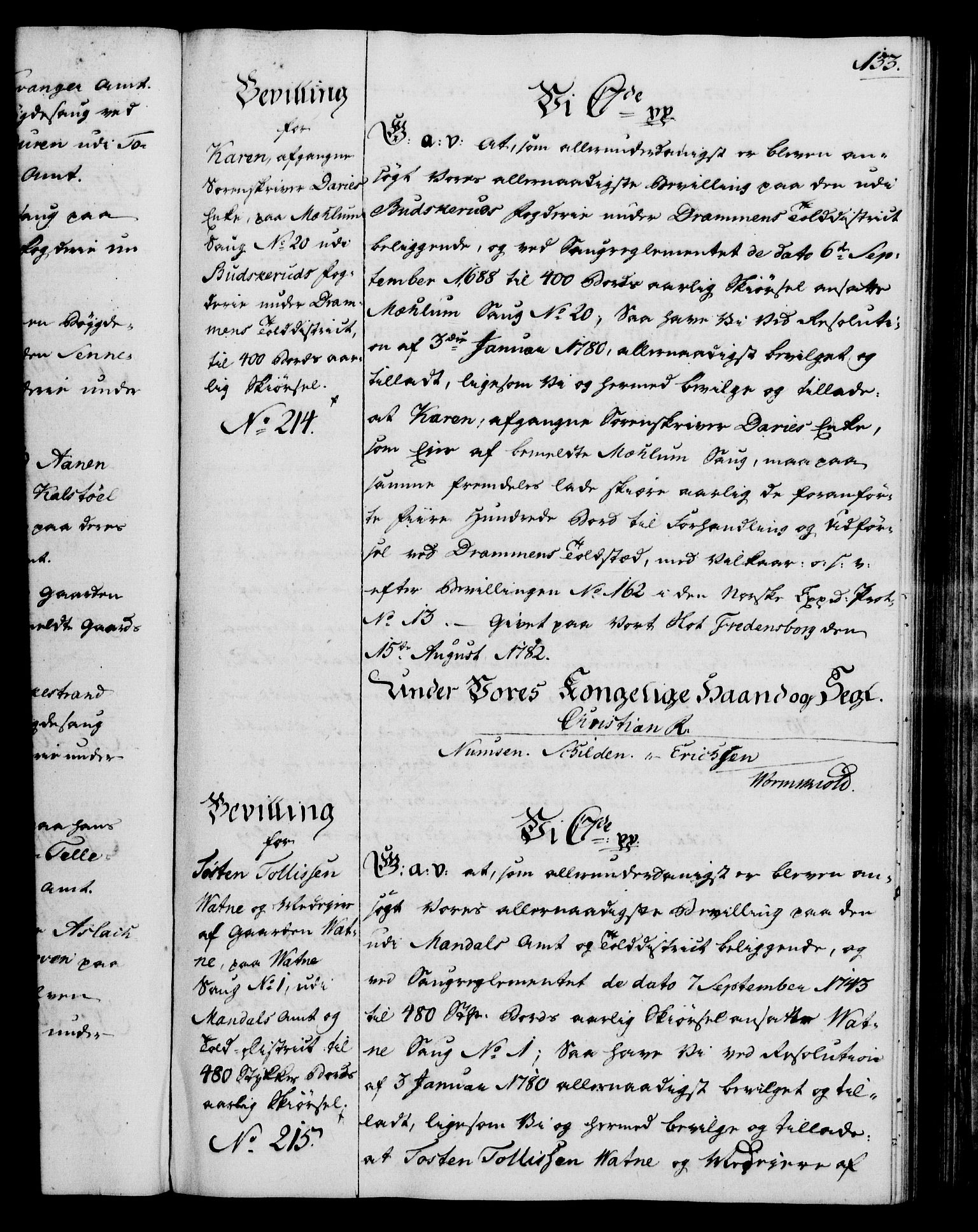 Rentekammeret, Kammerkanselliet, RA/EA-3111/G/Gg/Gga/L0012: Norsk ekspedisjonsprotokoll med register (merket RK 53.12), 1781-1783, p. 133