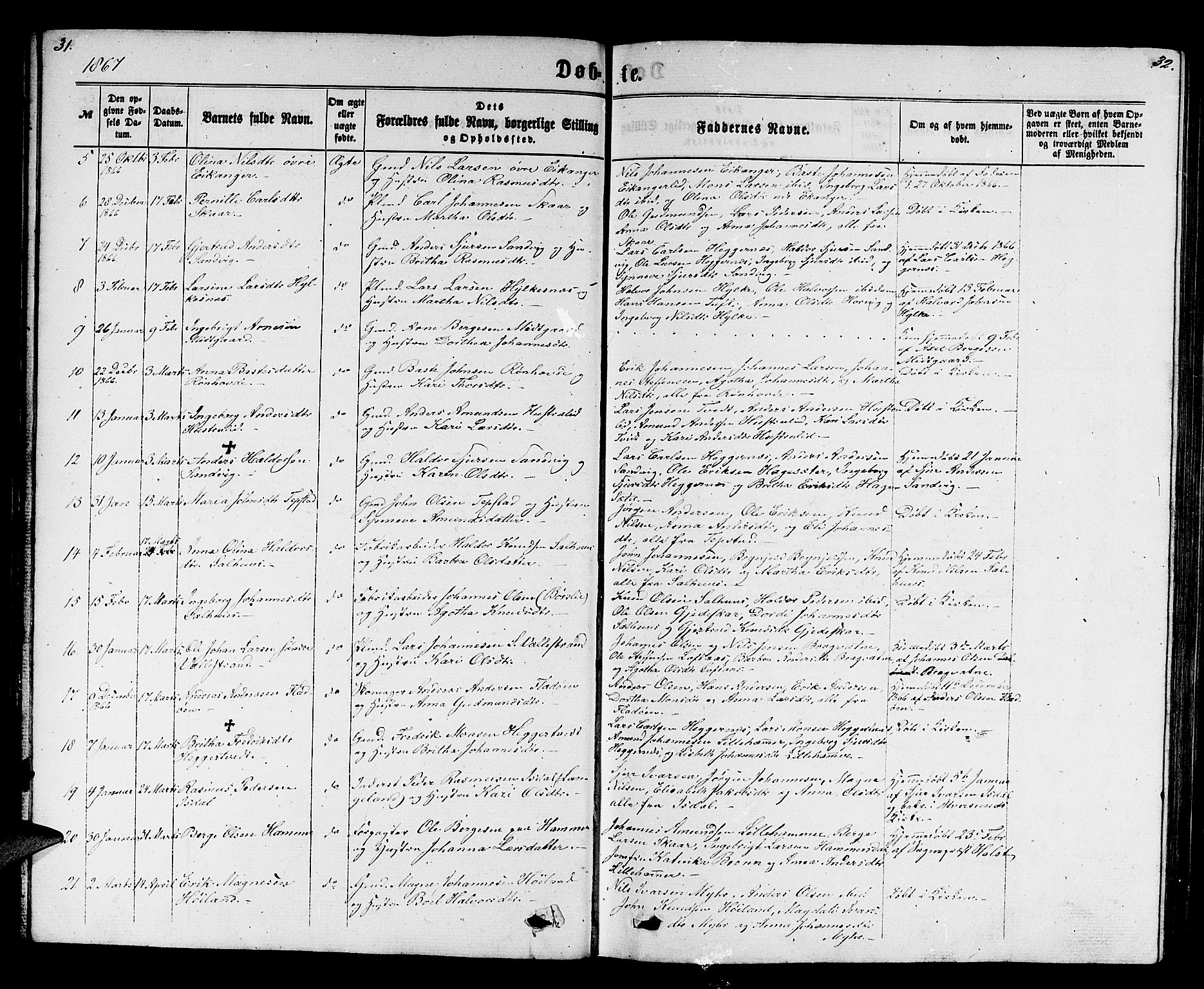 Hamre sokneprestembete, SAB/A-75501/H/Ha/Hab: Parish register (copy) no. B 2, 1863-1880, p. 31-32