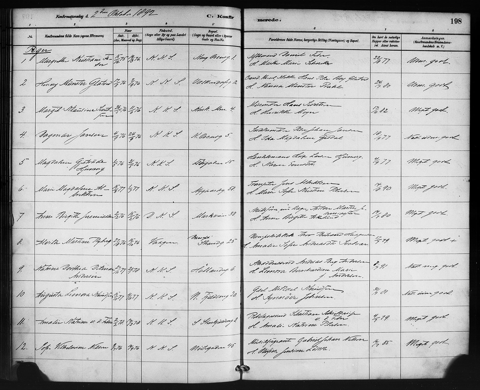 Korskirken sokneprestembete, SAB/A-76101/H/Haa/L0029: Parish register (official) no. C 5, 1880-1892, p. 198
