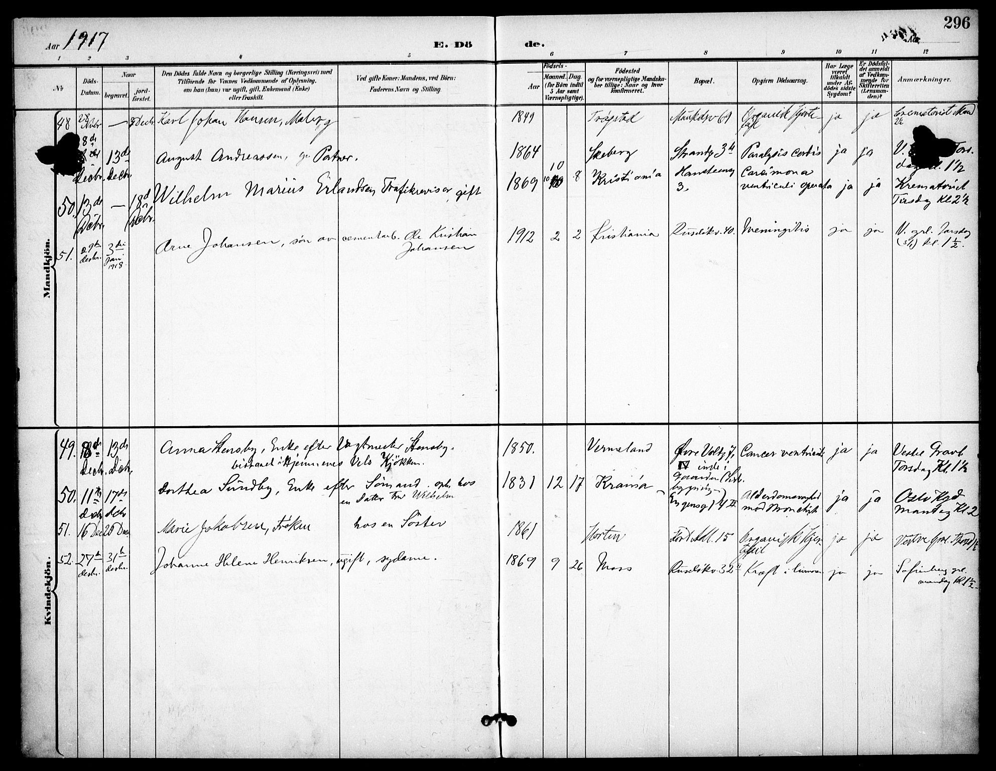 Johannes prestekontor Kirkebøker, SAO/A-10852/F/Fa/L0008: Parish register (official) no. 8, 1897-1917, p. 296