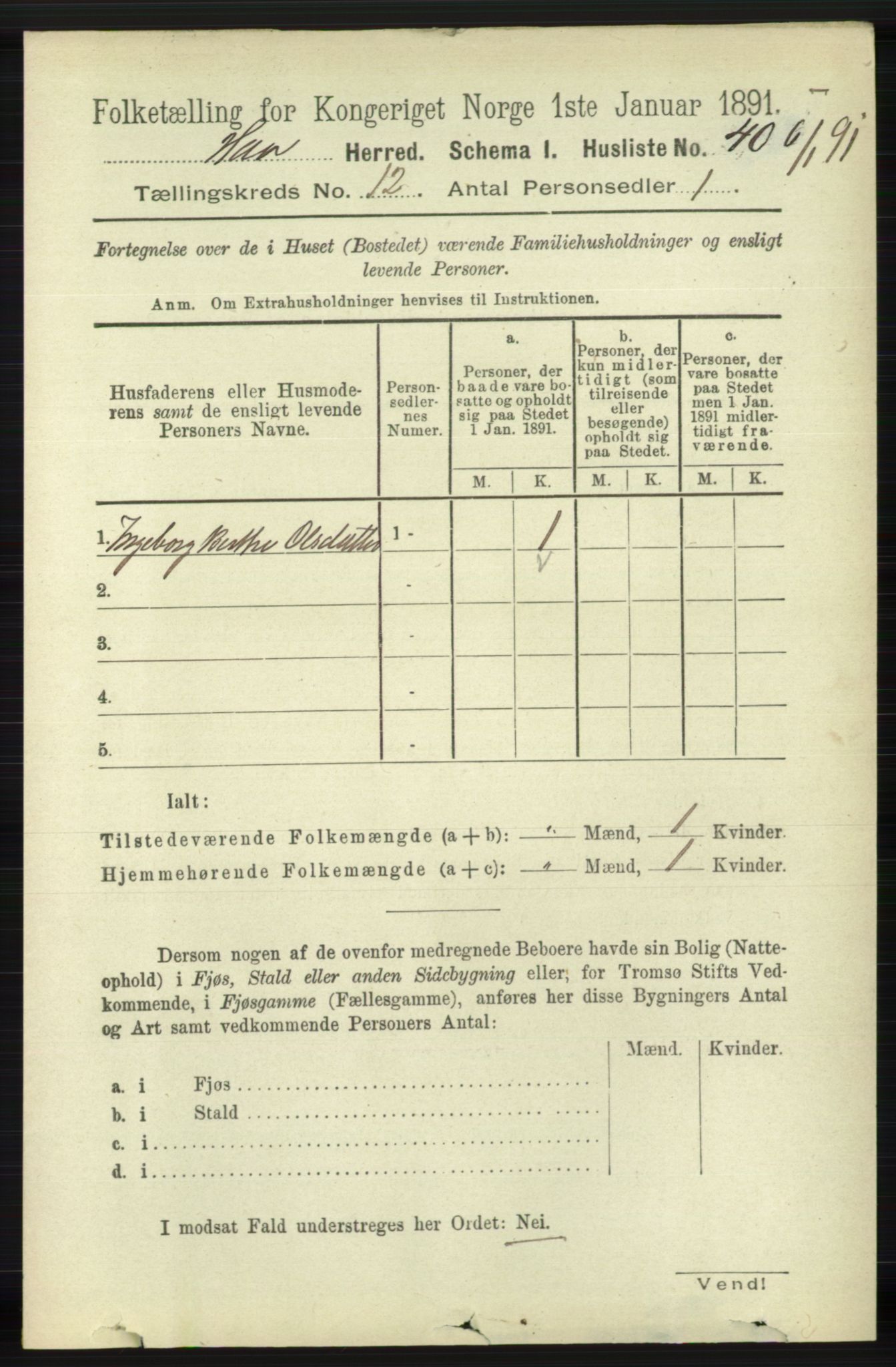 RA, 1891 census for 1119 Hå, 1891, p. 2880