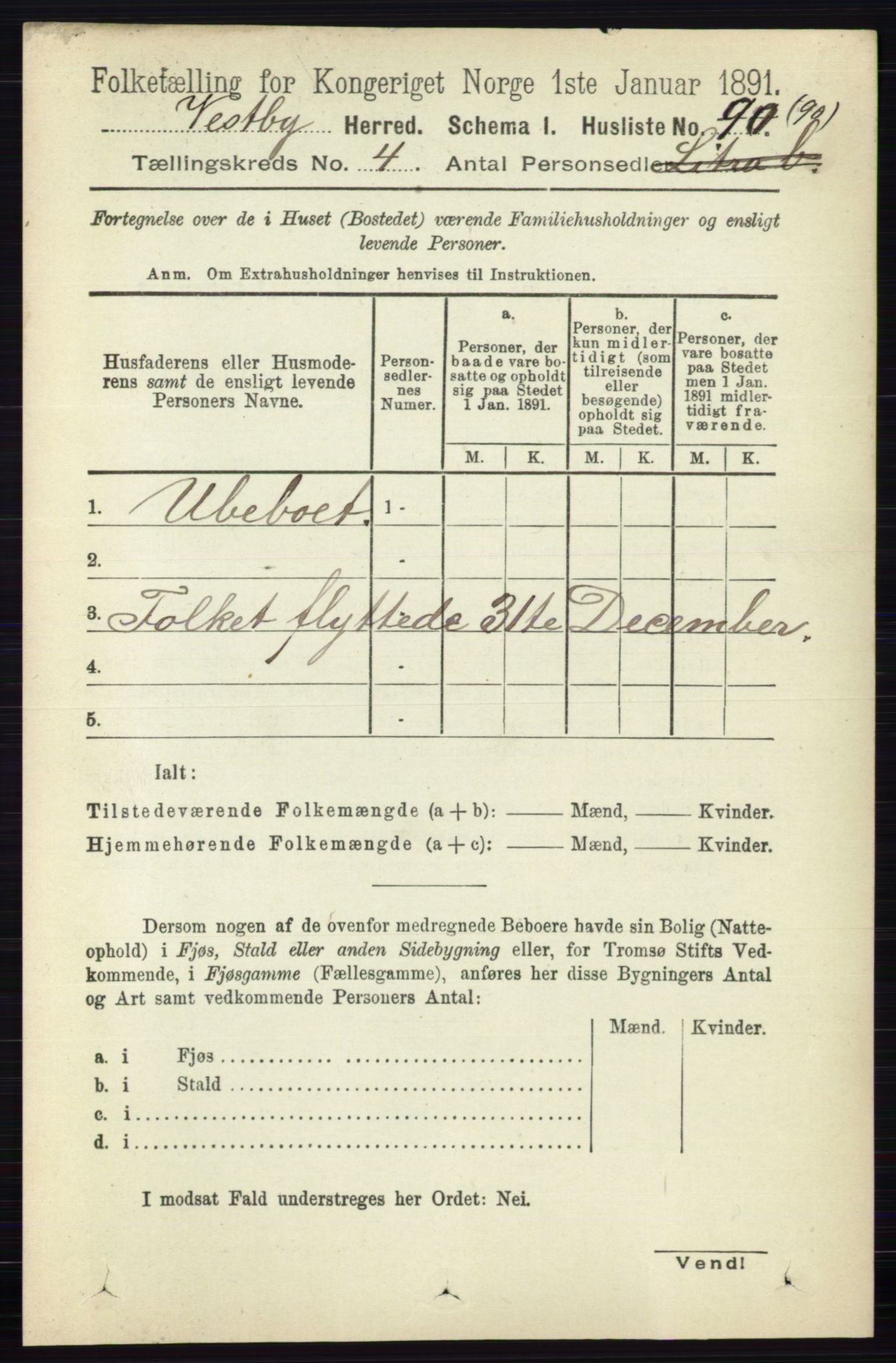 RA, 1891 census for 0211 Vestby, 1891, p. 1569