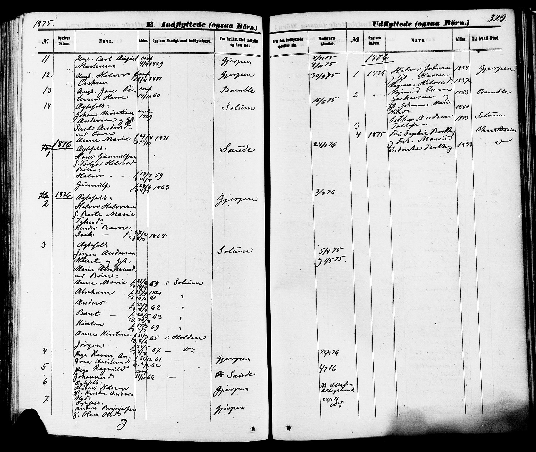 Skien kirkebøker, AV/SAKO-A-302/F/Fa/L0008: Parish register (official) no. 8, 1866-1877, p. 329