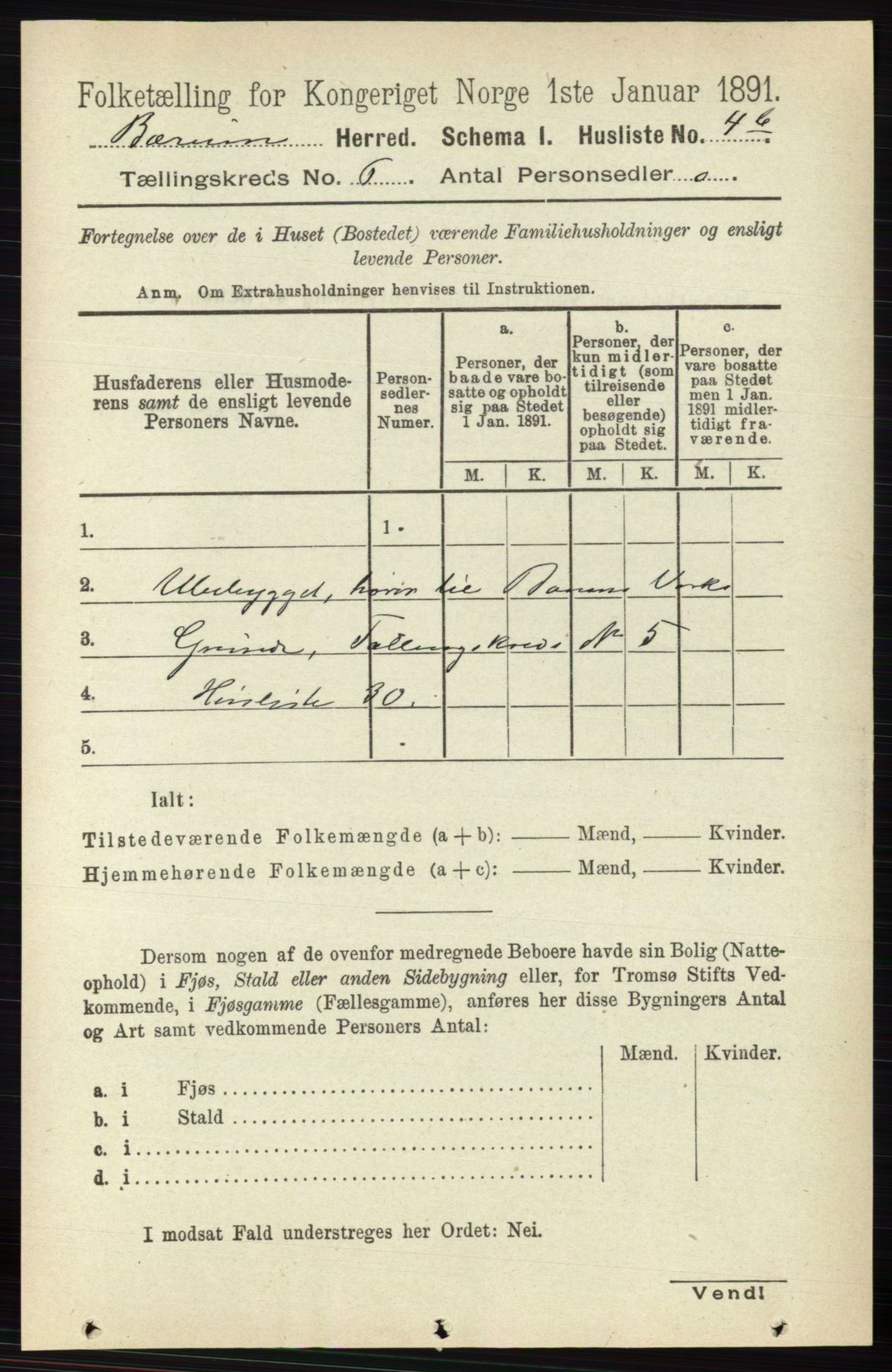 RA, 1891 census for 0219 Bærum, 1891, p. 3425