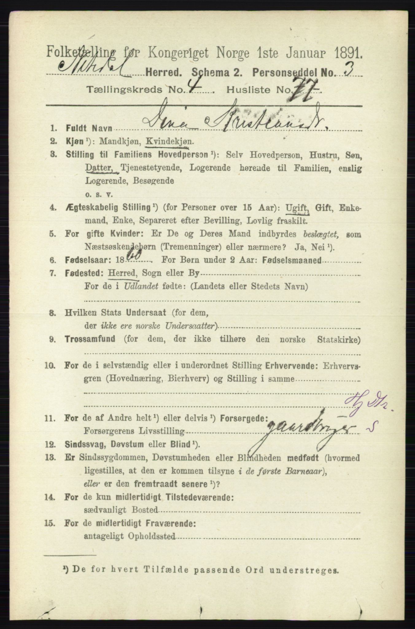 RA, 1891 census for 0233 Nittedal, 1891, p. 2109