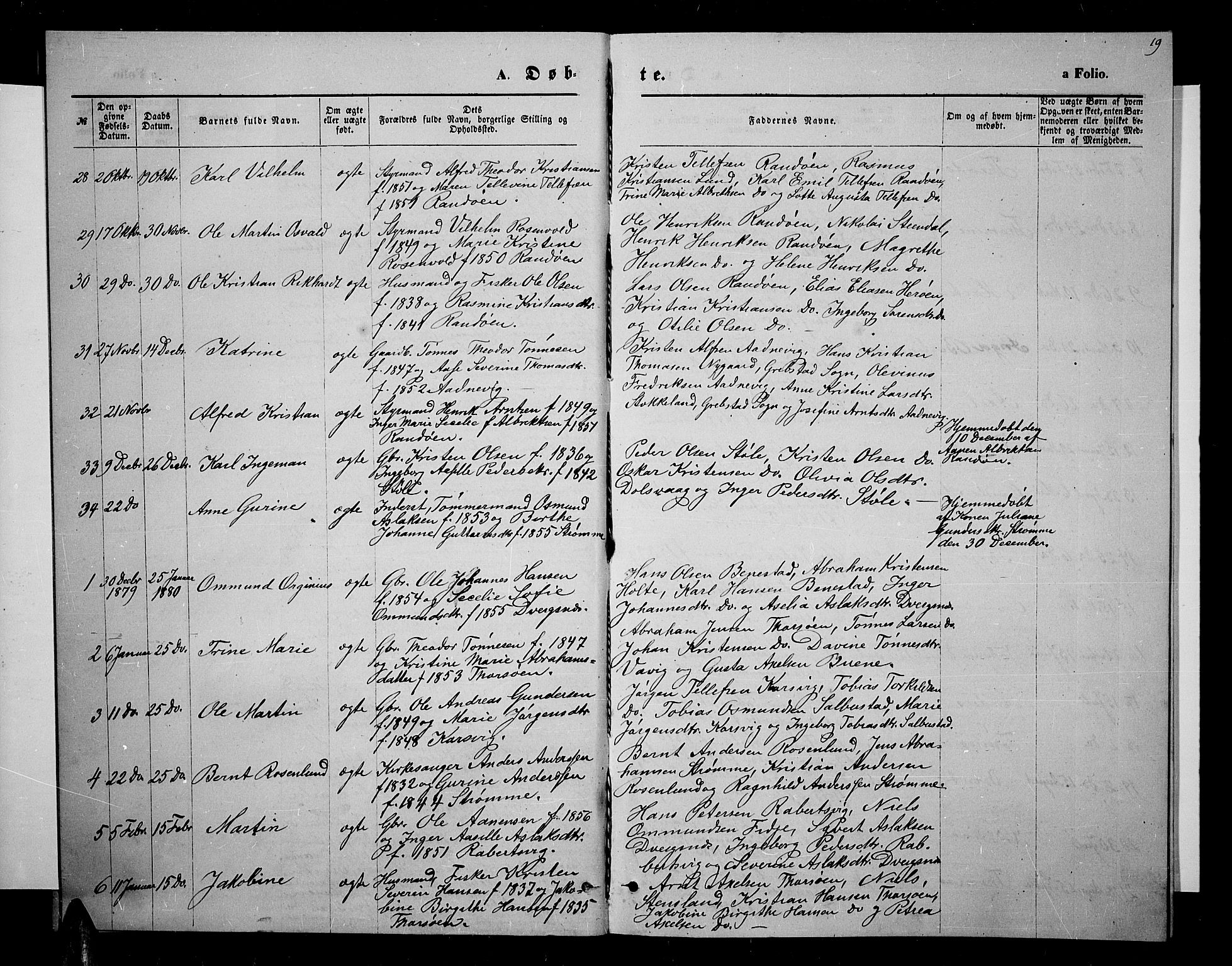 Oddernes sokneprestkontor, AV/SAK-1111-0033/F/Fb/Fbb/L0001: Parish register (copy) no. B 1, 1871-1888, p. 19