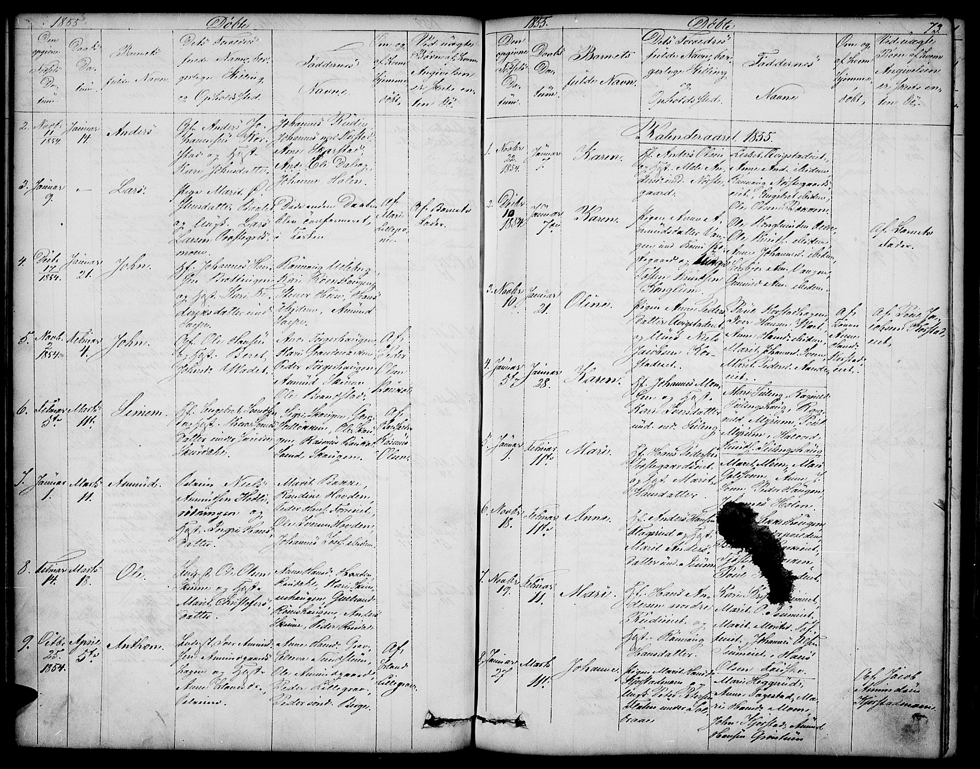 Sør-Fron prestekontor, SAH/PREST-010/H/Ha/Hab/L0001: Parish register (copy) no. 1, 1844-1863, p. 73