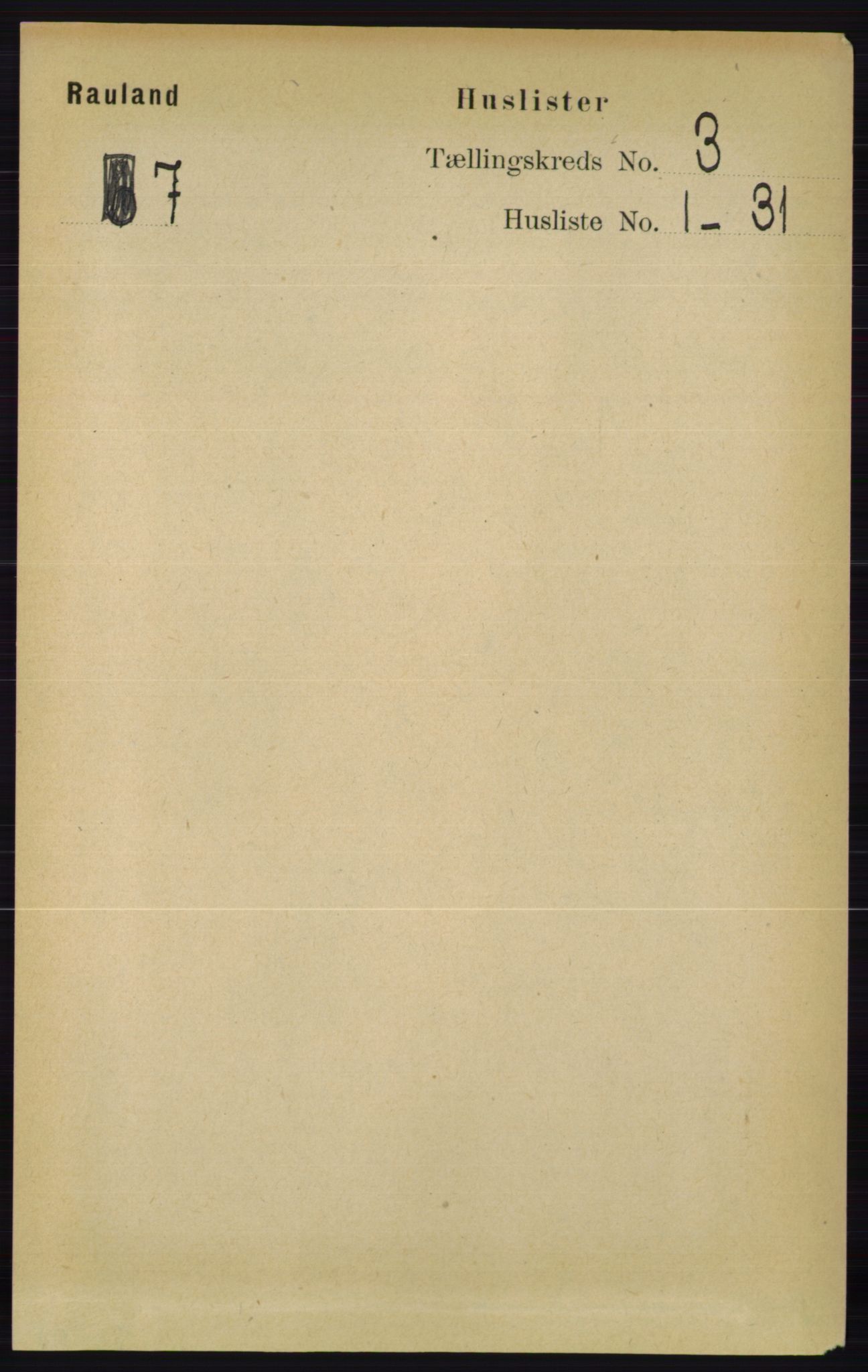 RA, 1891 census for 0835 Rauland, 1891, p. 736