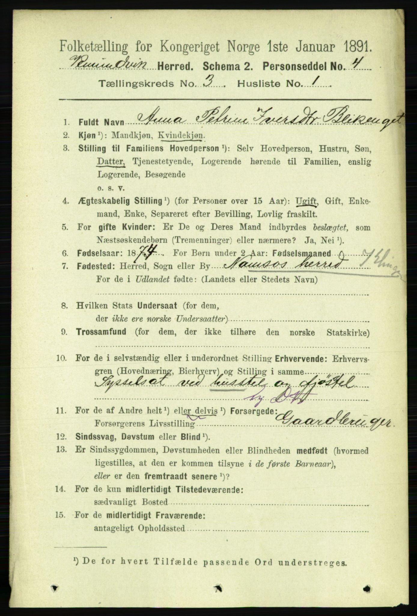 RA, 1891 census for 1745 Vemundvik, 1891, p. 952