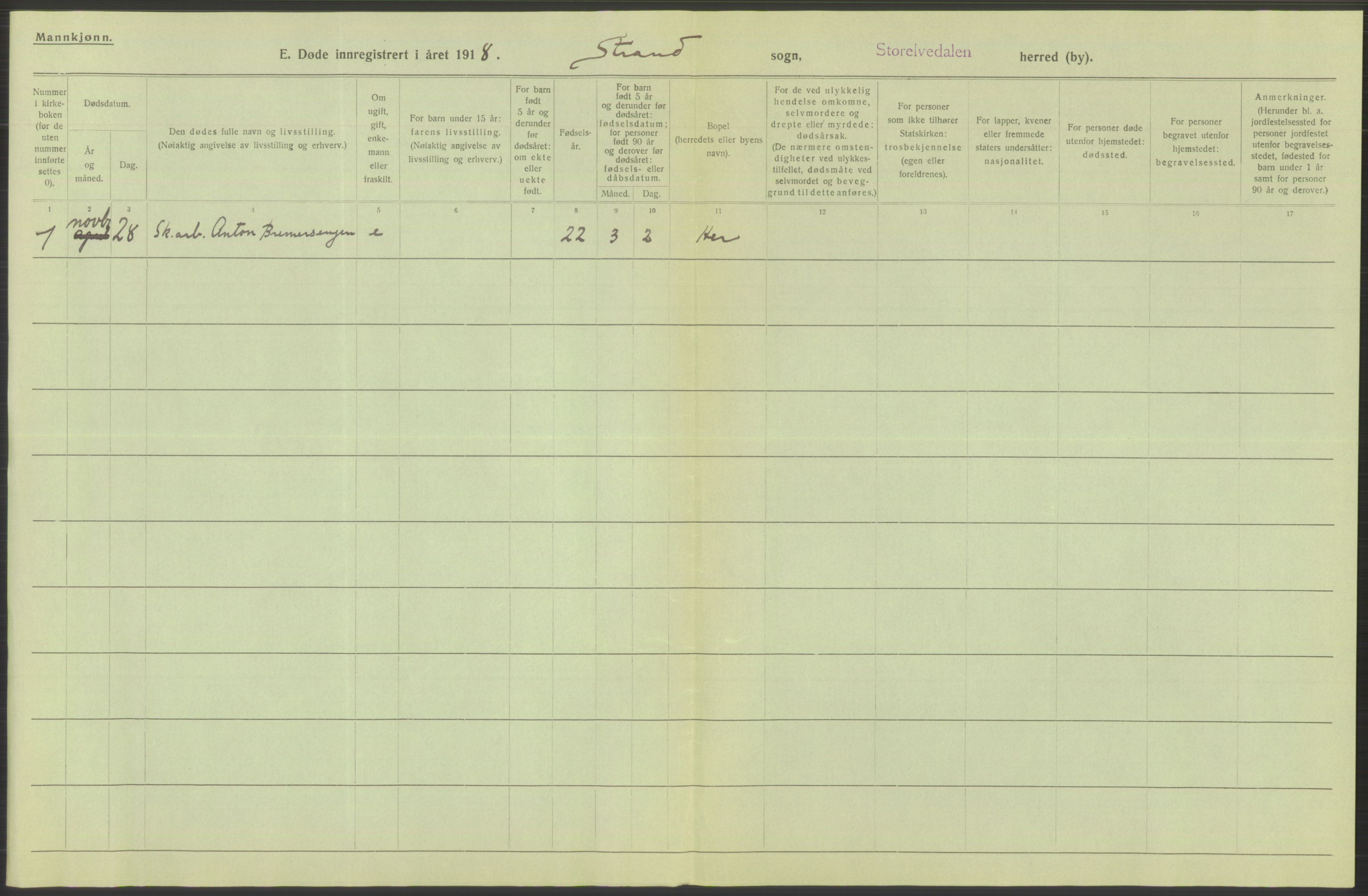 Statistisk sentralbyrå, Sosiodemografiske emner, Befolkning, RA/S-2228/D/Df/Dfb/Dfbh/L0014: Hedemarkens fylke: Døde. Bygder og byer., 1918, p. 576