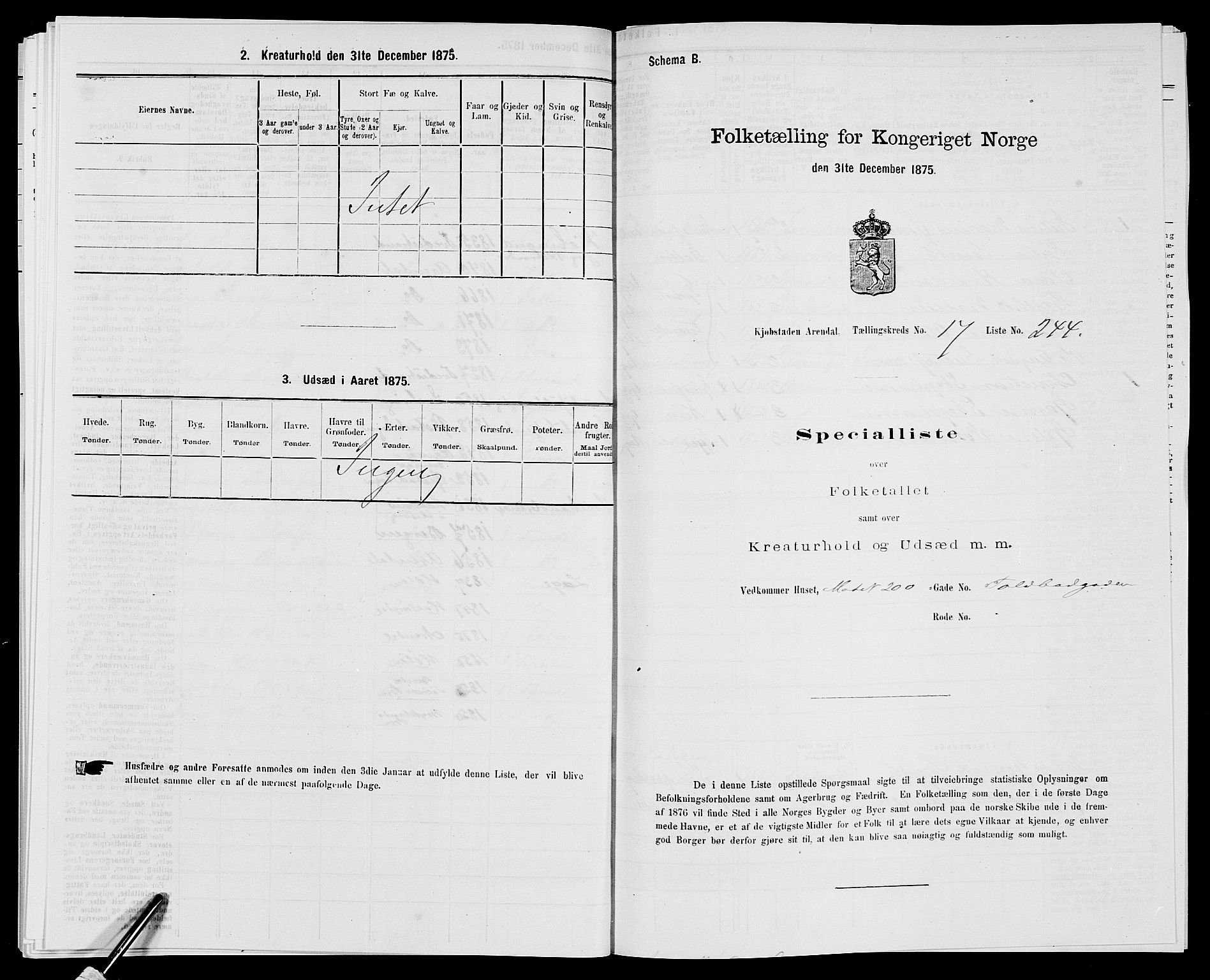 SAK, 1875 census for 0903P Arendal, 1875, p. 569