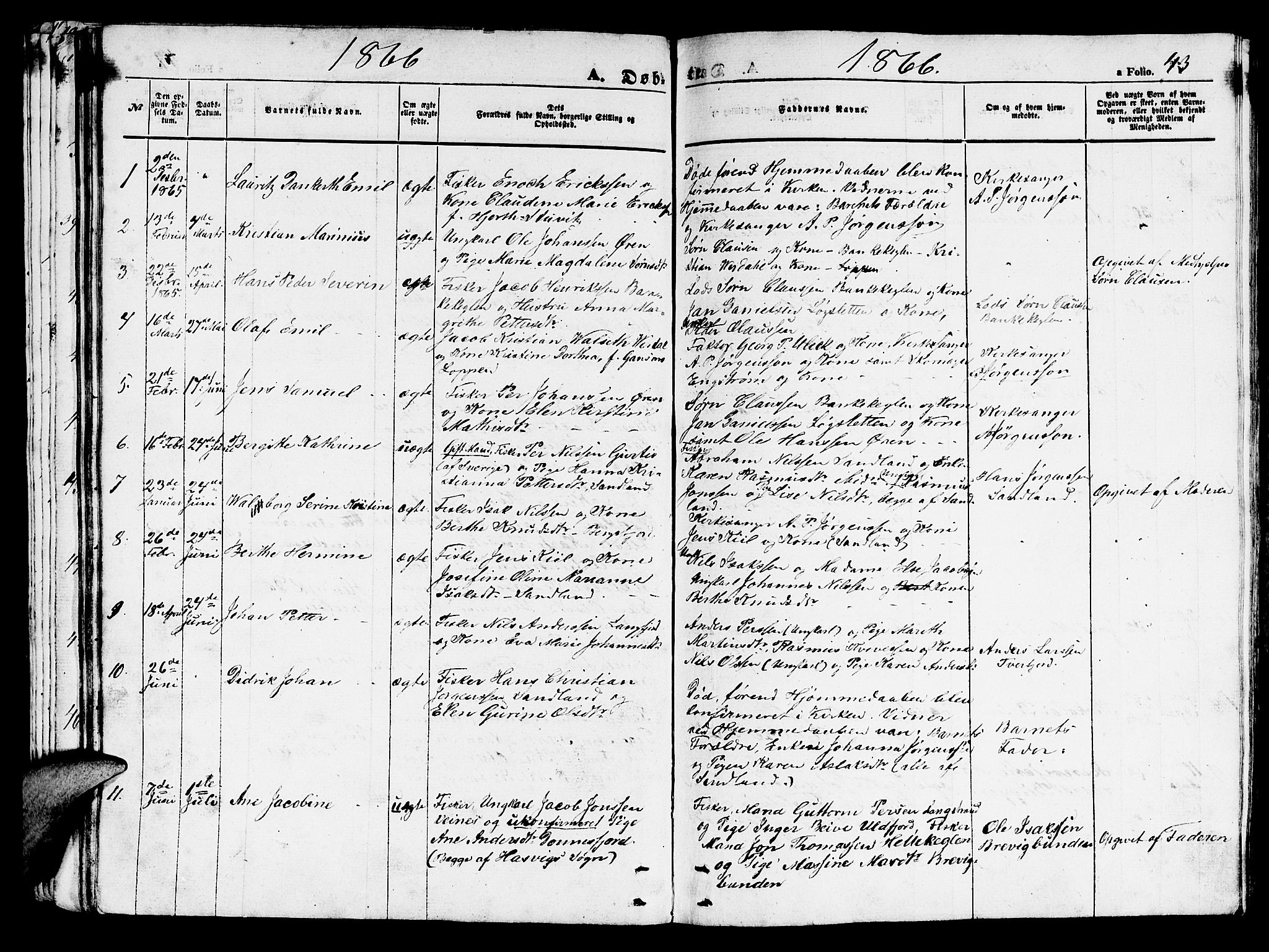Loppa sokneprestkontor, SATØ/S-1339/H/Hb/L0002klokker: Parish register (copy) no. 2, 1850-1880, p. 43