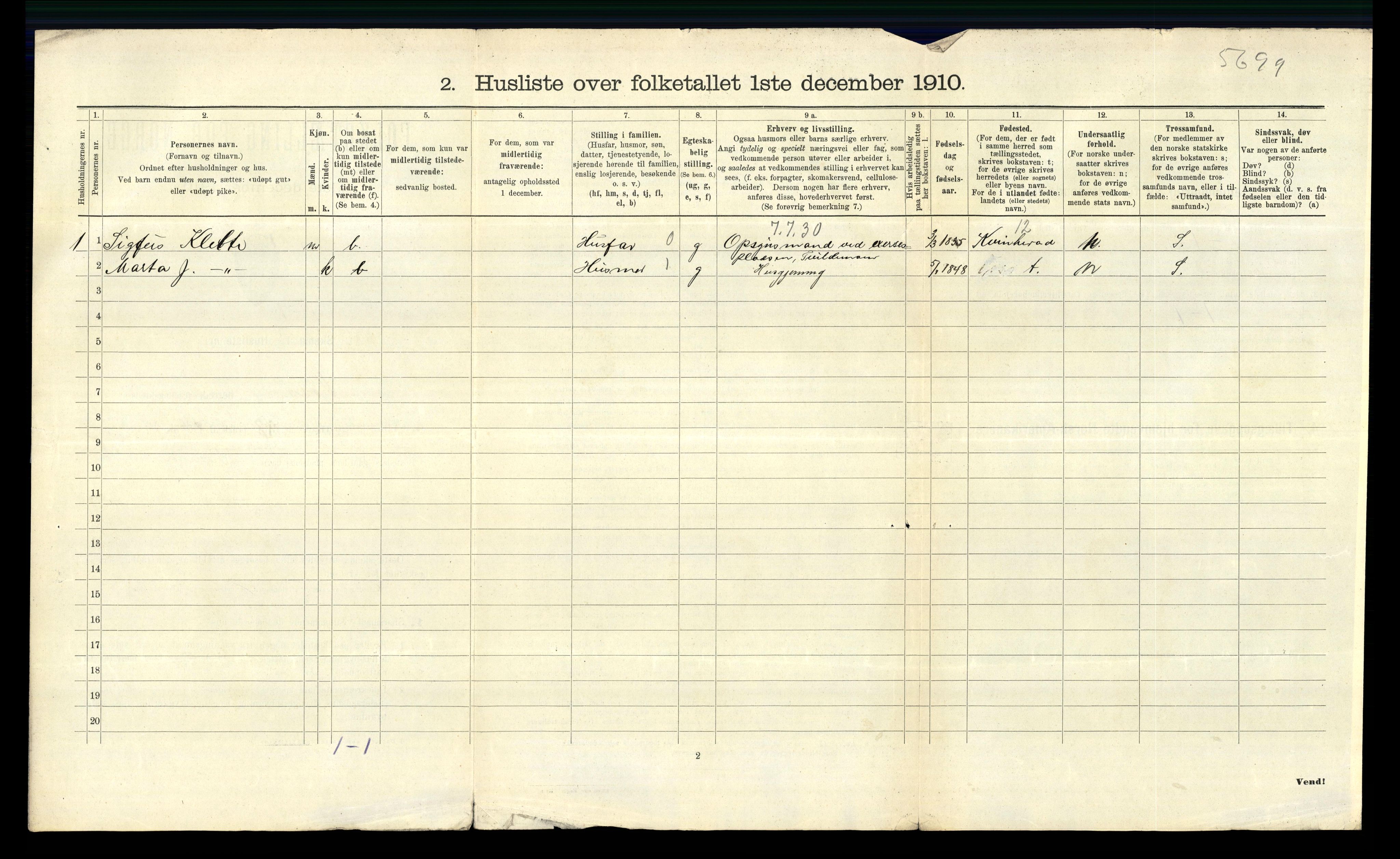 RA, 1910 census for Voss, 1910, p. 579