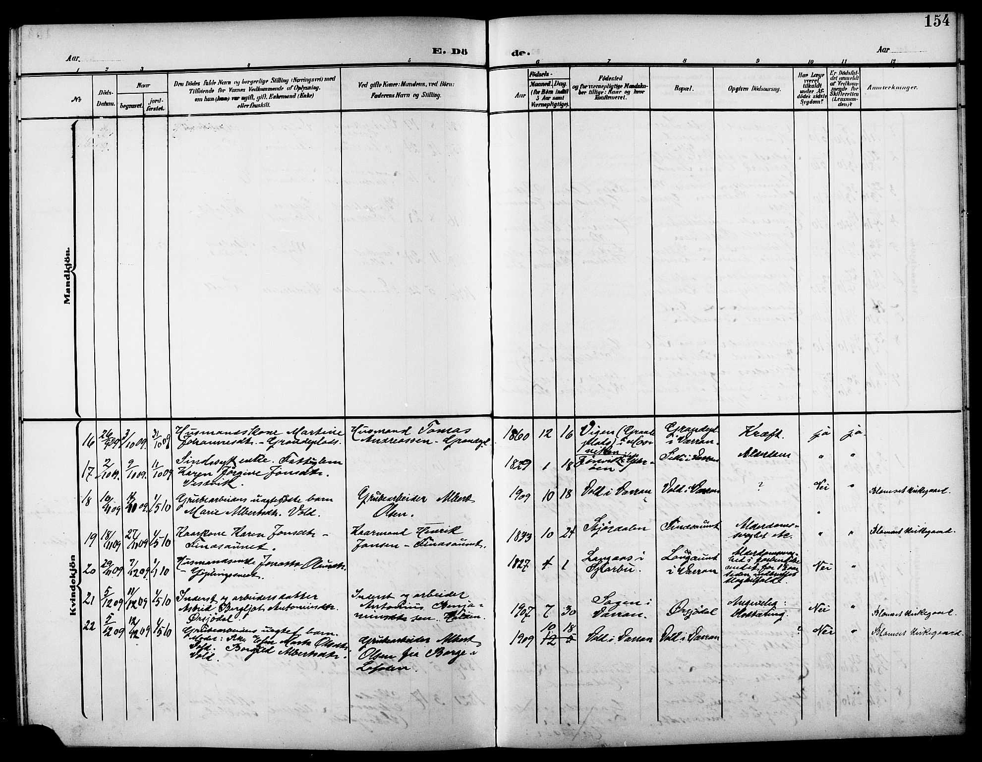 Ministerialprotokoller, klokkerbøker og fødselsregistre - Nord-Trøndelag, SAT/A-1458/744/L0424: Parish register (copy) no. 744C03, 1906-1923, p. 154