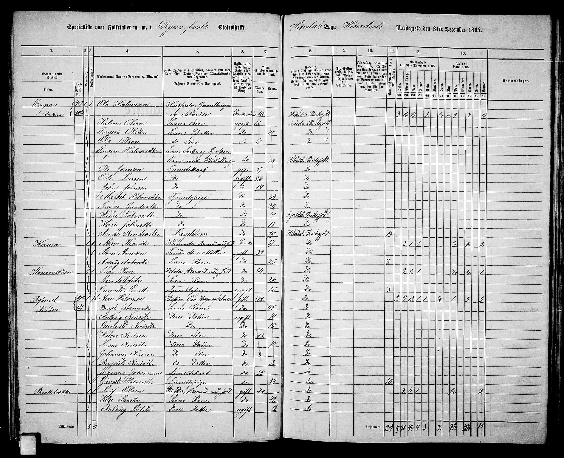 RA, 1865 census for Heddal, 1865, p. 42