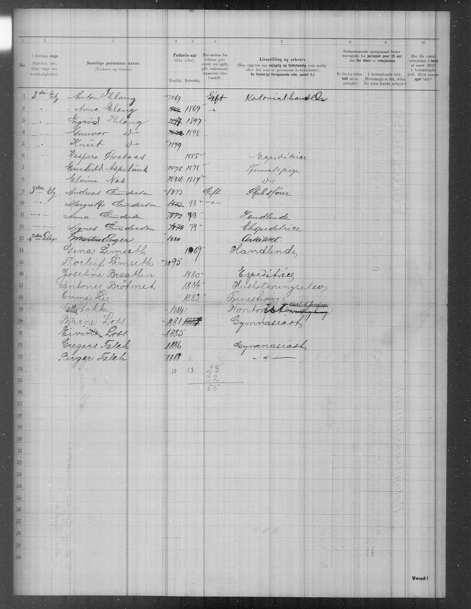 OBA, Municipal Census 1902 for Kristiania, 1902, p. 1135