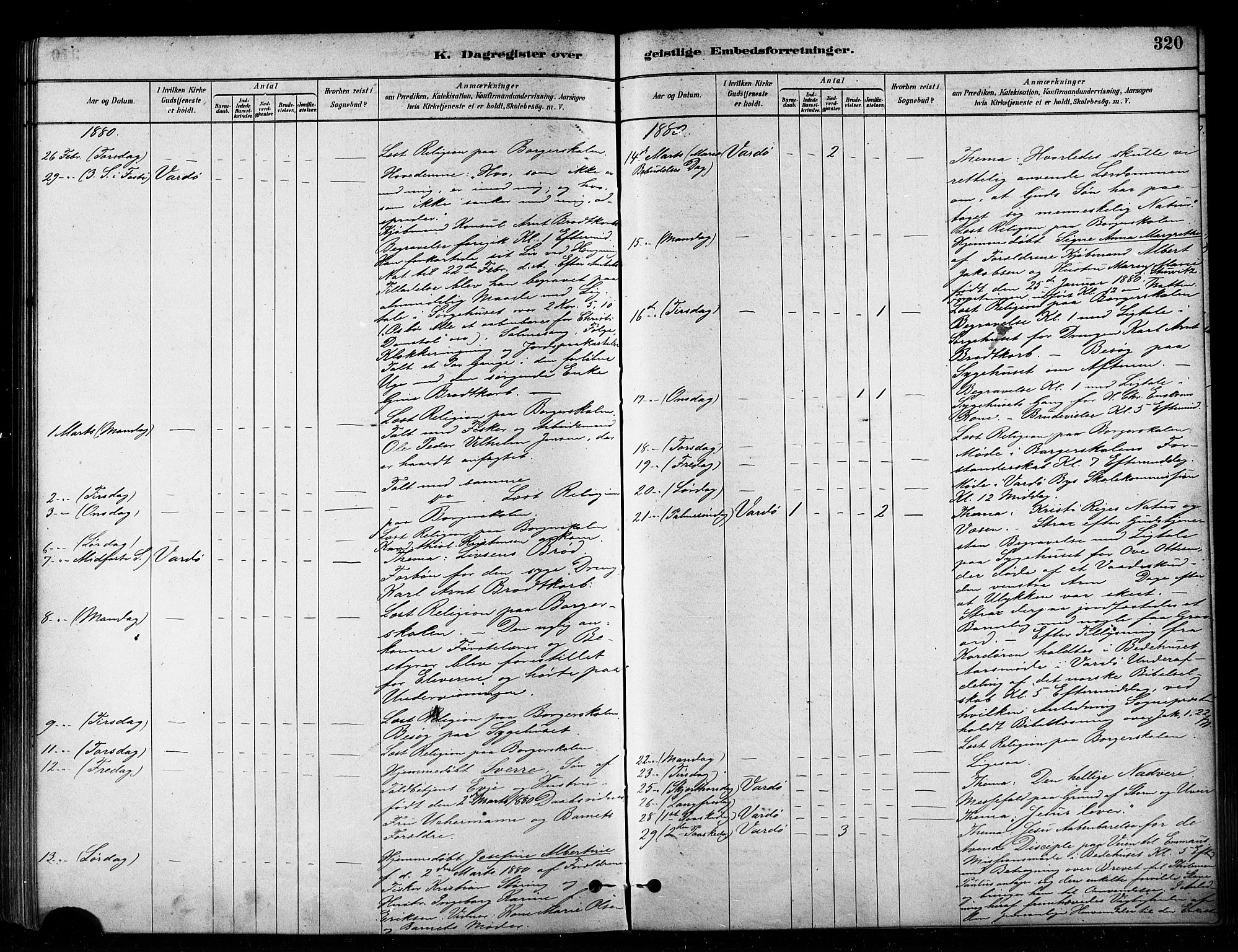 Vardø sokneprestkontor, AV/SATØ-S-1332/H/Ha/L0006kirke: Parish register (official) no. 6, 1879-1886, p. 320