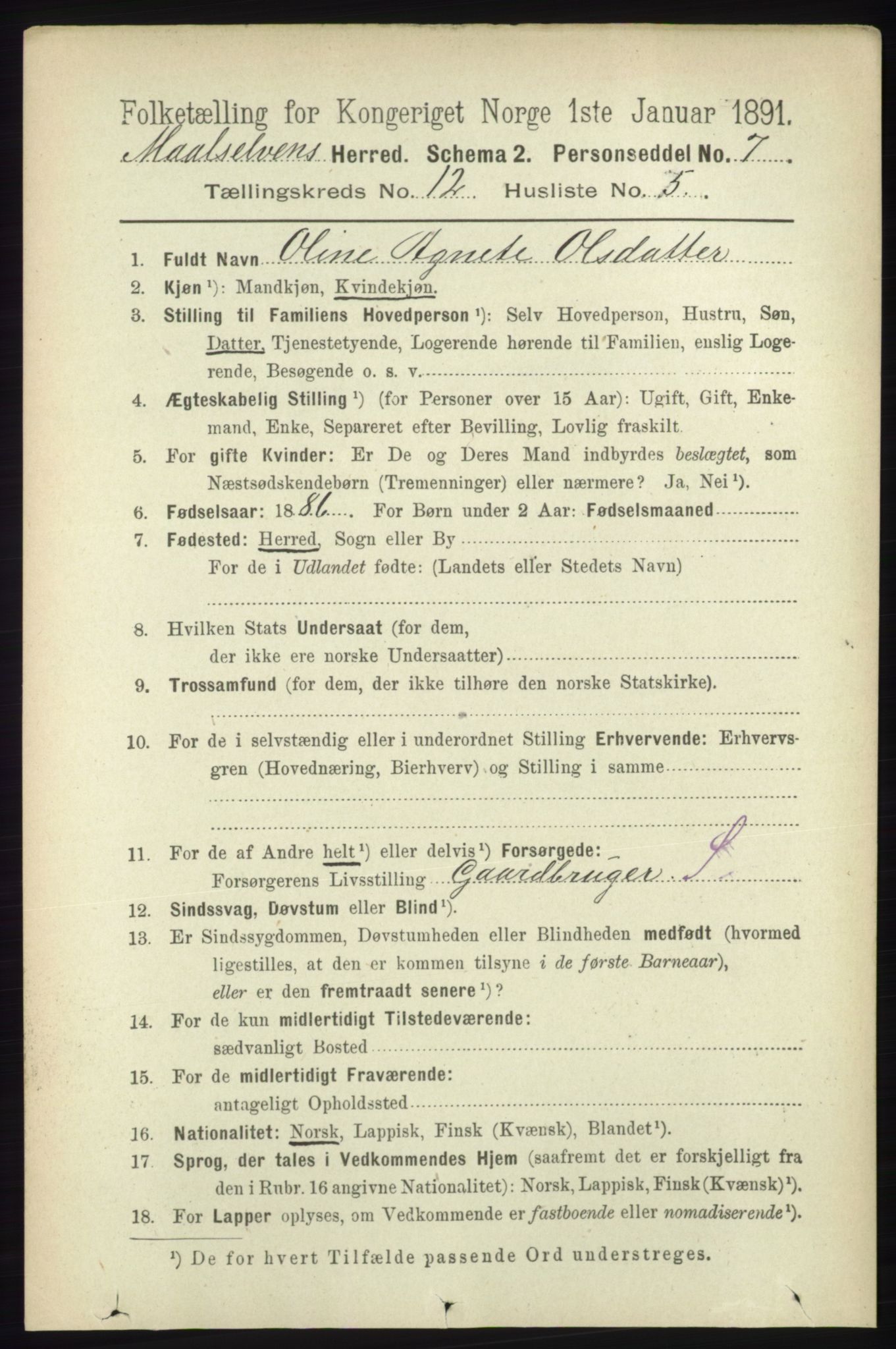 RA, 1891 census for 1924 Målselv, 1891, p. 3825