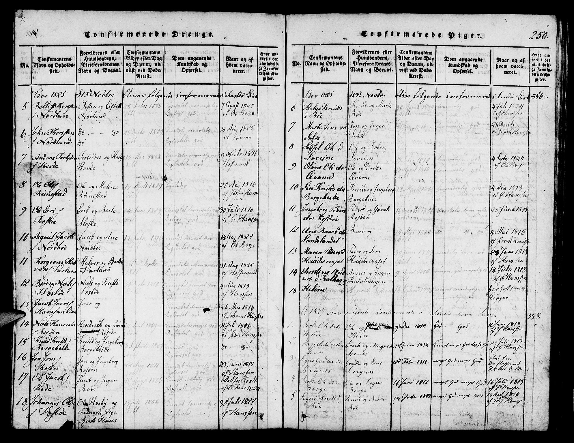 Finnøy sokneprestkontor, SAST/A-101825/H/Ha/Hab/L0001: Parish register (copy) no. B 1, 1816-1856, p. 250