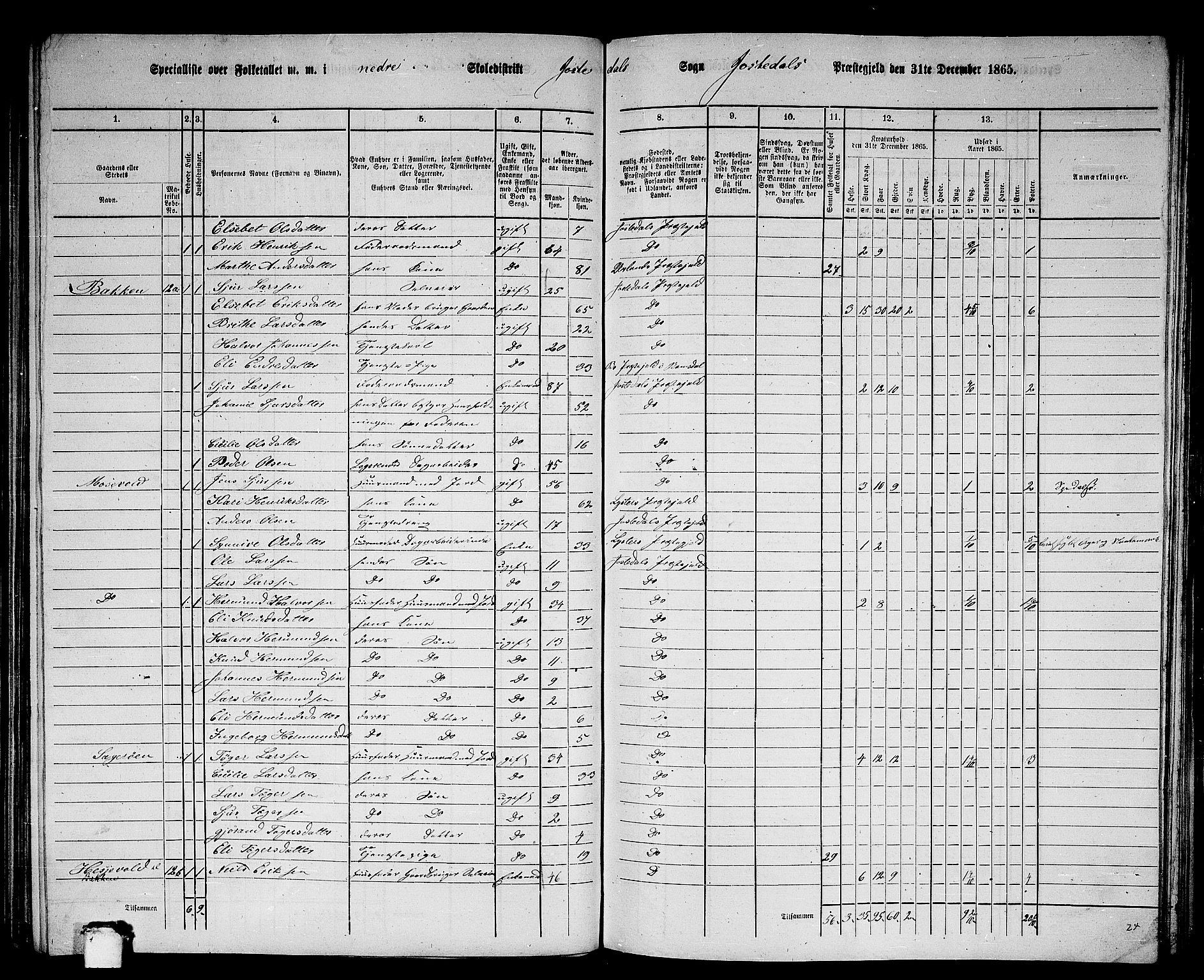 RA, 1865 census for Jostedal, 1865, p. 7