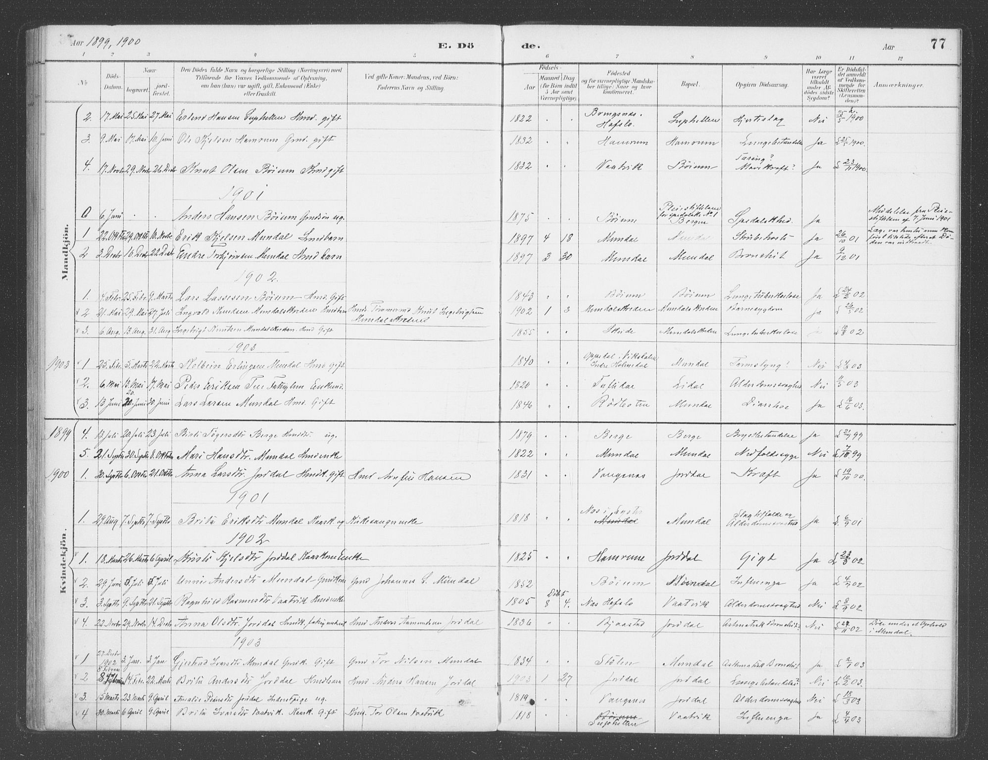 Balestrand sokneprestembete, AV/SAB-A-79601/H/Haa/Haac/L0001: Parish register (official) no. C  1, 1889-1909, p. 77