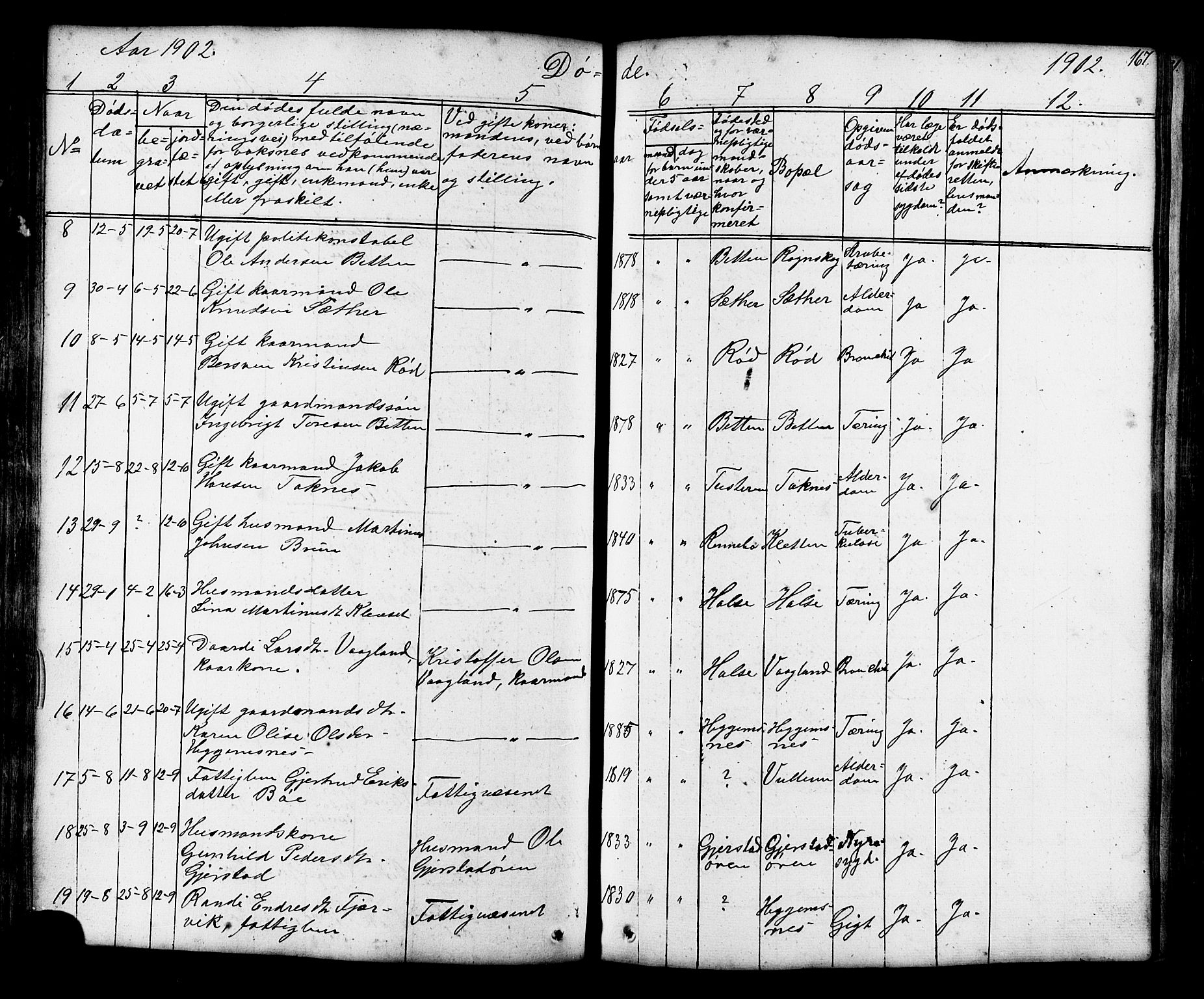 Ministerialprotokoller, klokkerbøker og fødselsregistre - Møre og Romsdal, SAT/A-1454/576/L0890: Parish register (copy) no. 576C01, 1837-1908, p. 167