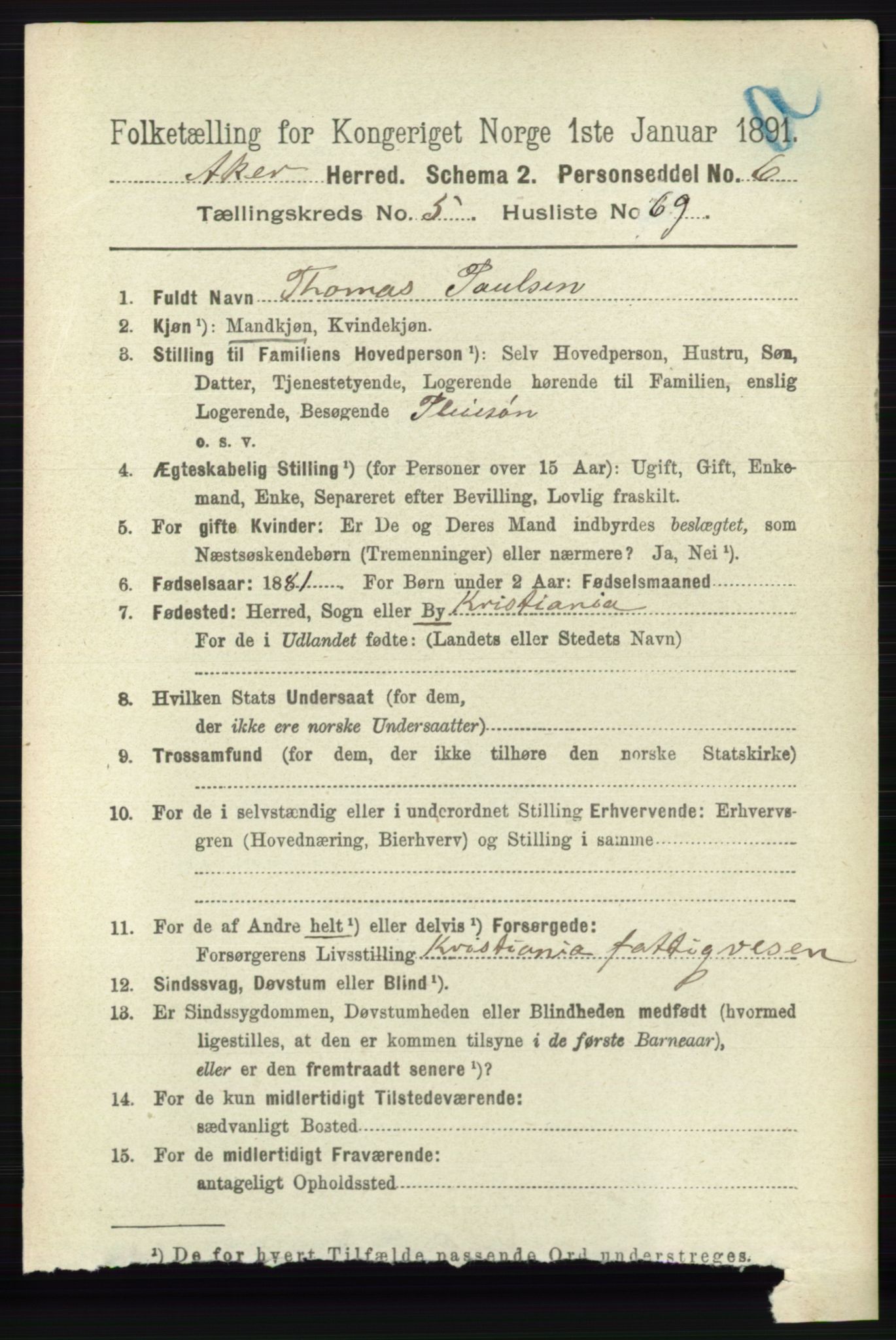 RA, 1891 census for 0218 Aker, 1891, p. 5406