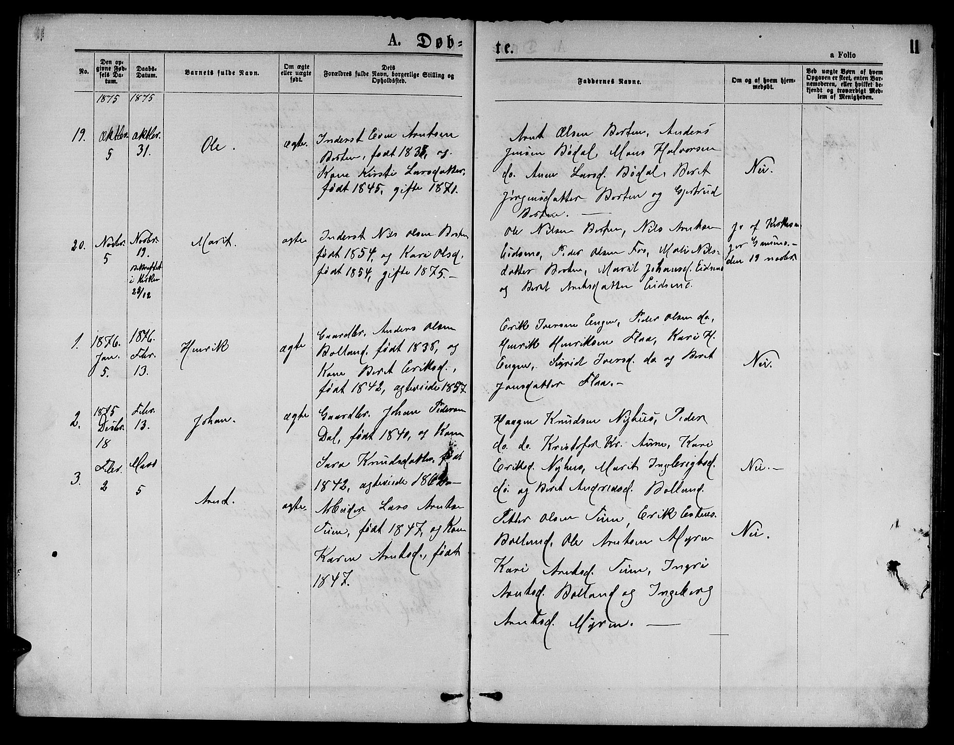 Ministerialprotokoller, klokkerbøker og fødselsregistre - Sør-Trøndelag, SAT/A-1456/693/L1122: Parish register (copy) no. 693C03, 1870-1886, p. 11