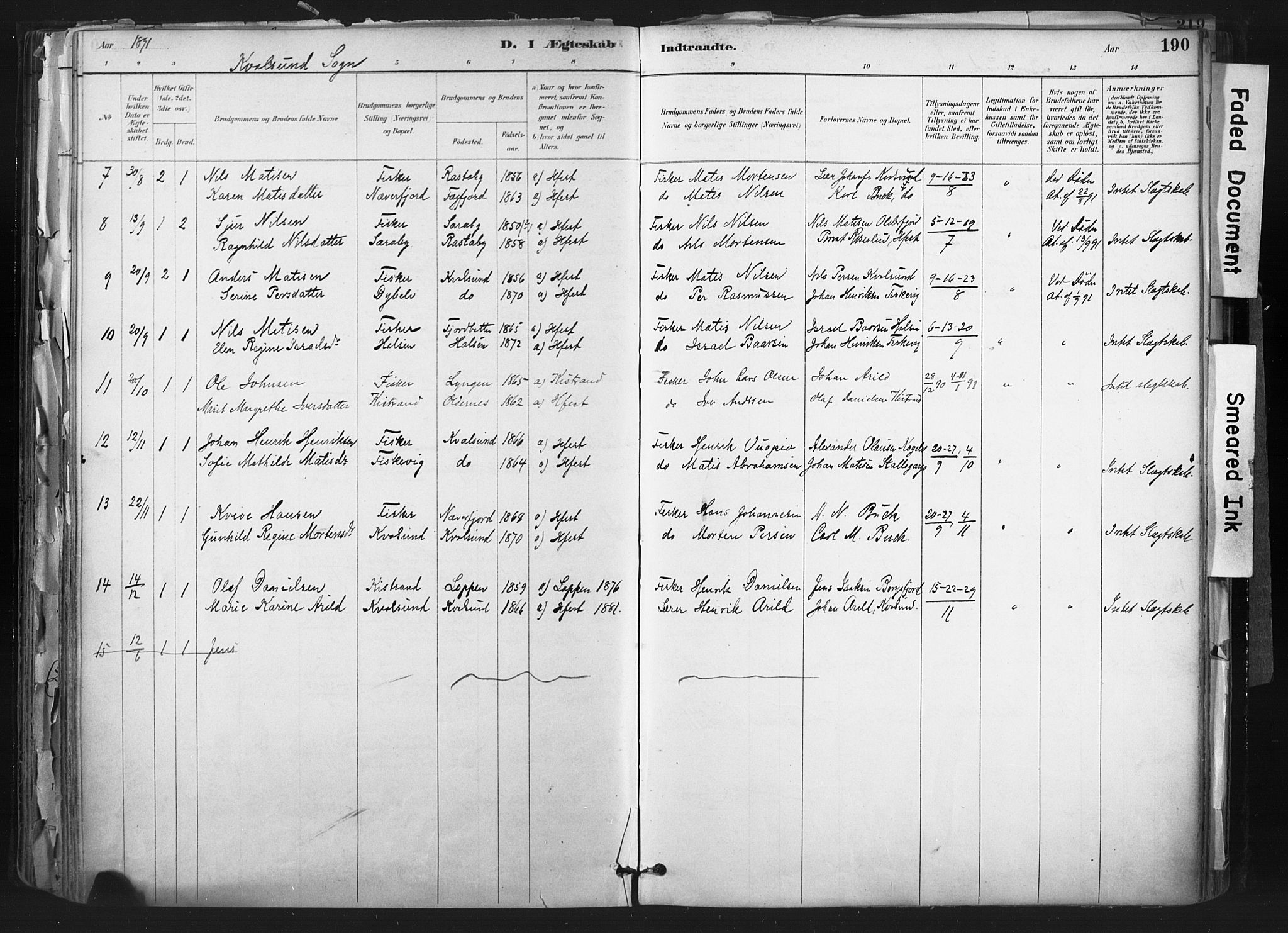 Hammerfest sokneprestkontor, SATØ/S-1347: Parish register (official) no. 11 /2, 1885-1897, p. 190