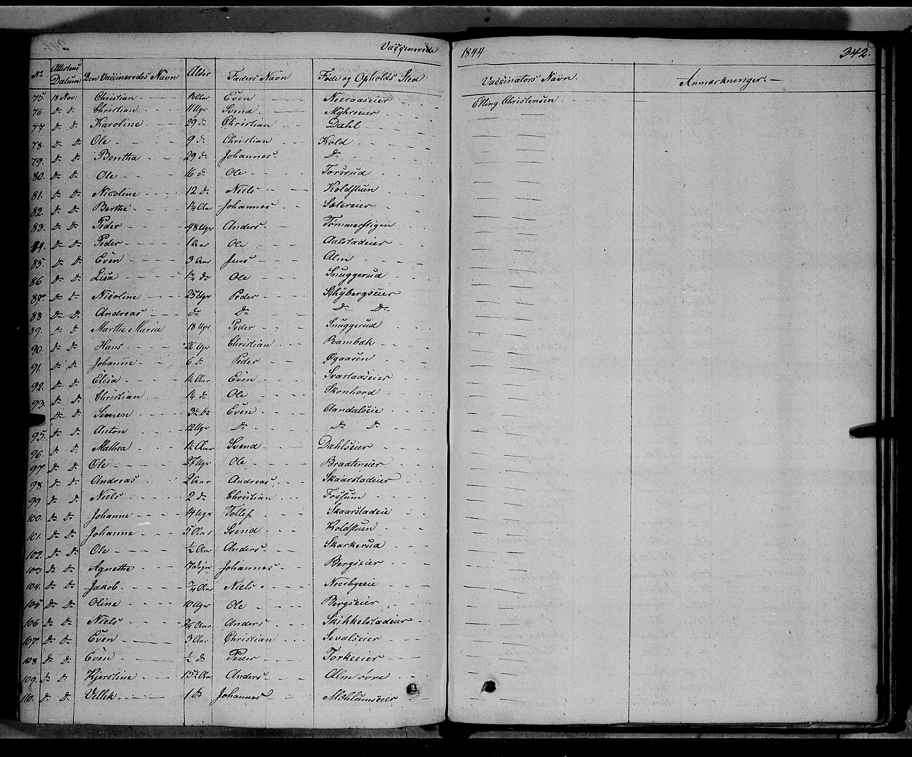 Vardal prestekontor, SAH/PREST-100/H/Ha/Haa/L0005: Parish register (official) no. 5, 1831-1853, p. 342