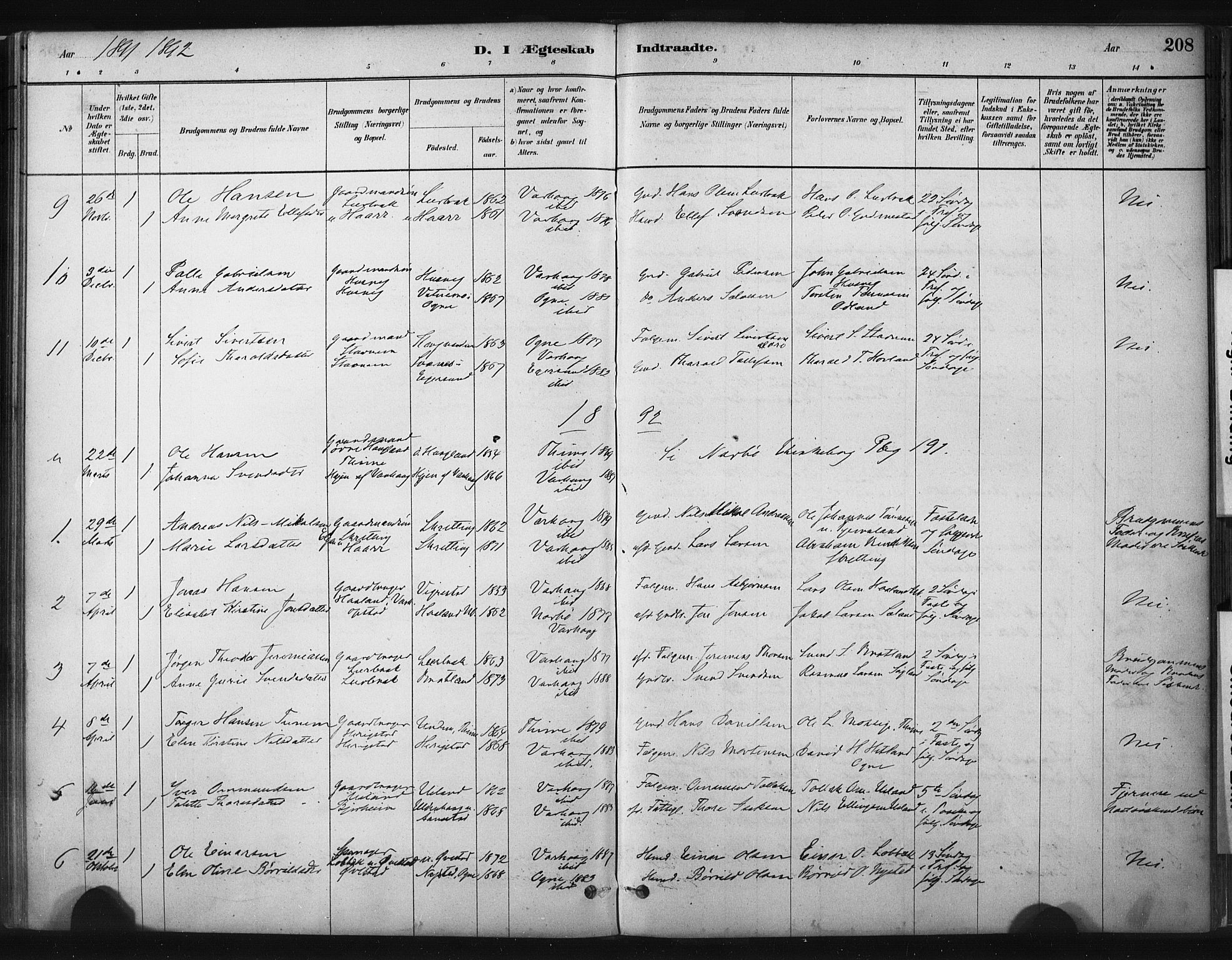 Hå sokneprestkontor, AV/SAST-A-101801/001/30BA/L0011: Parish register (official) no. A 10, 1879-1900, p. 208