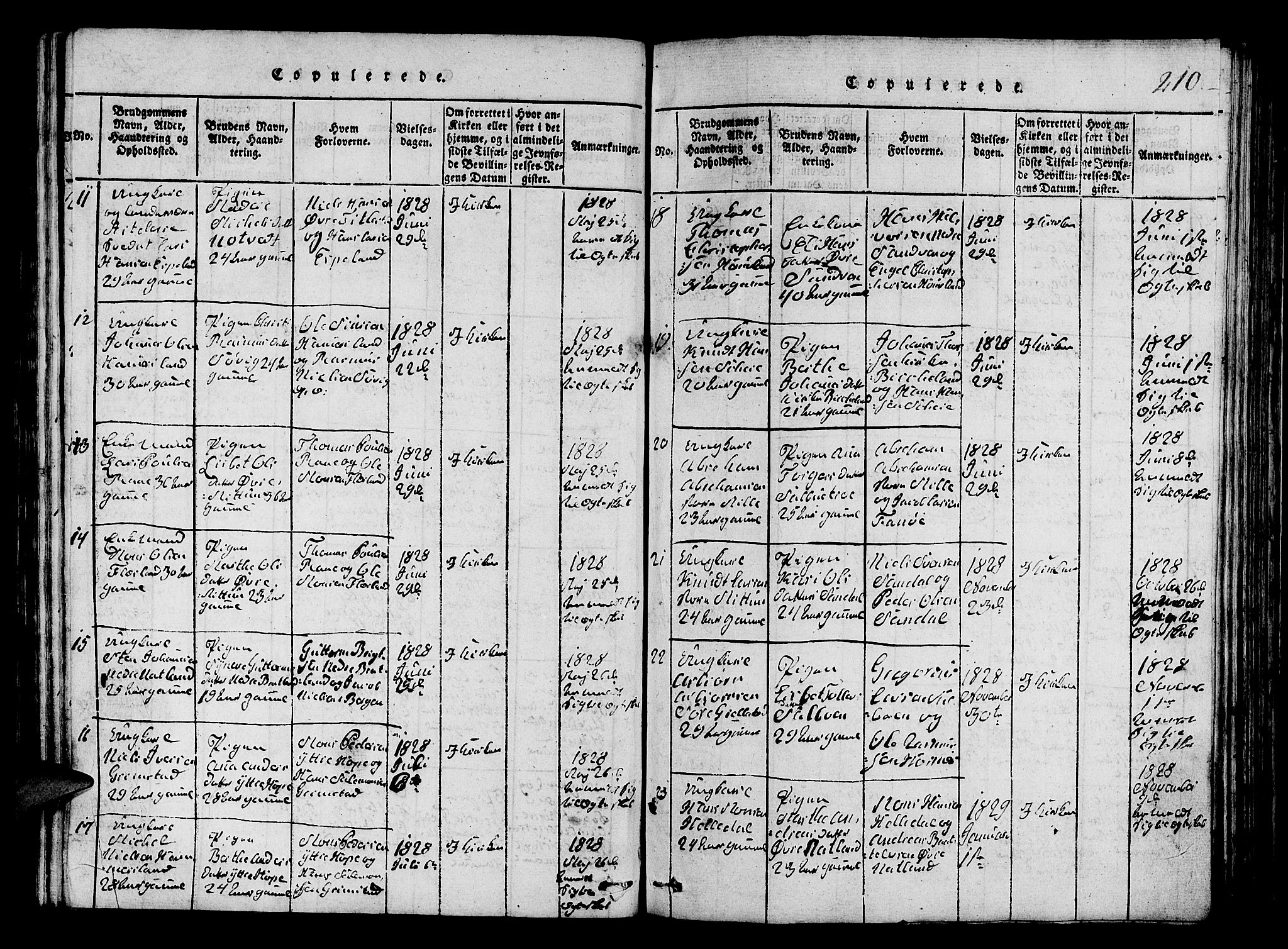 Fana Sokneprestembete, SAB/A-75101/H/Hab/Haba/L0001: Parish register (copy) no. A 1, 1816-1836, p. 210