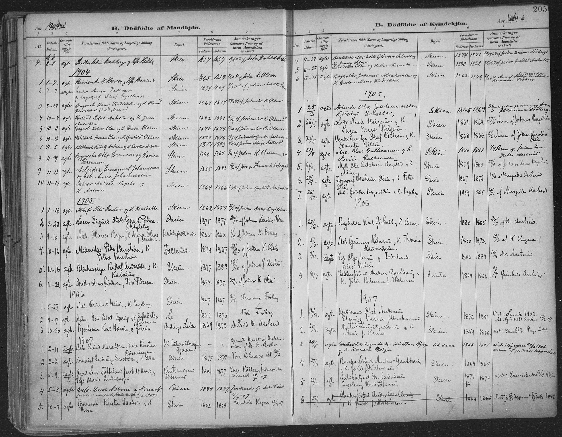 Skien kirkebøker, SAKO/A-302/F/Fa/L0011: Parish register (official) no. 11, 1900-1907, p. 205