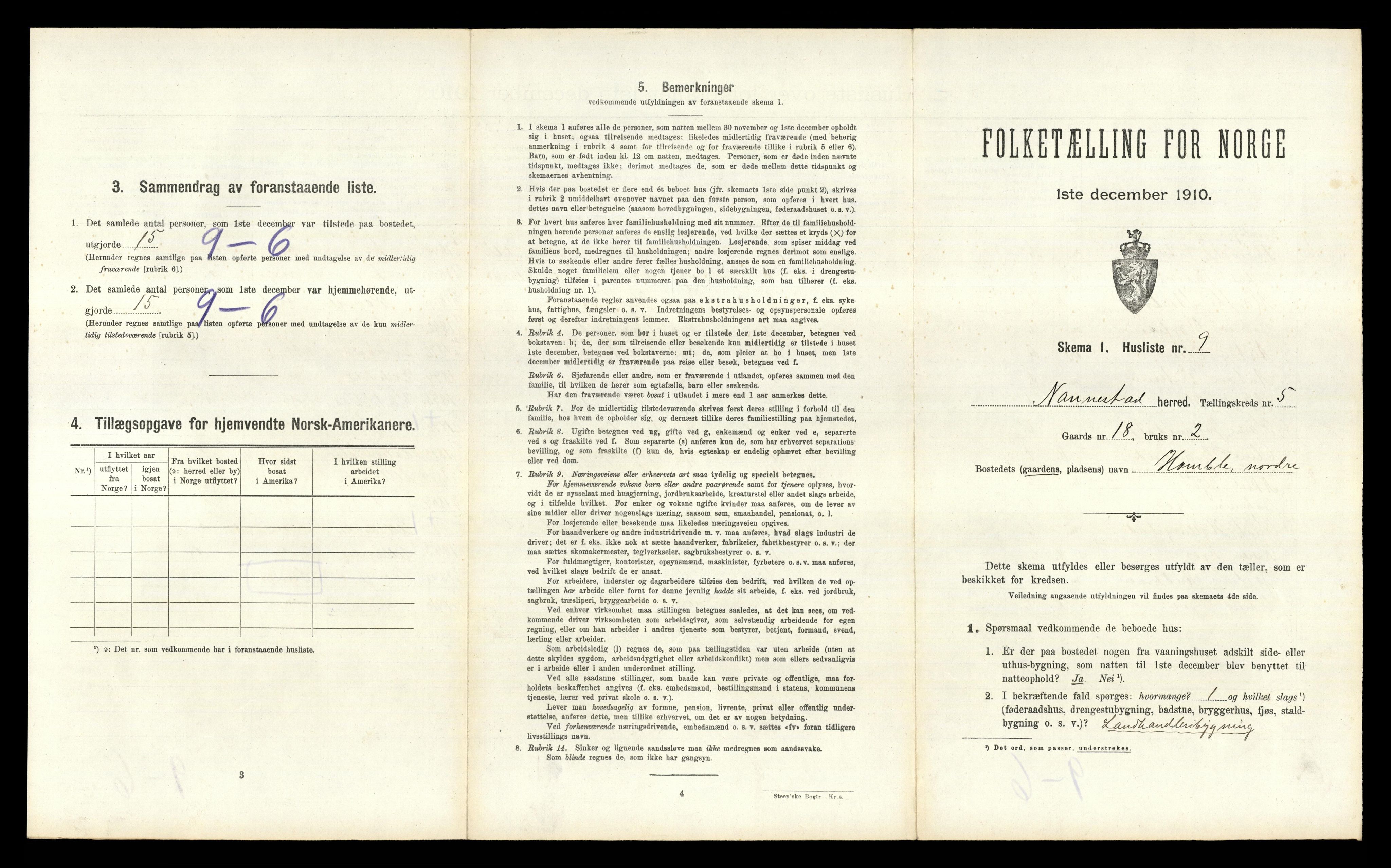 RA, 1910 census for Nannestad, 1910, p. 533